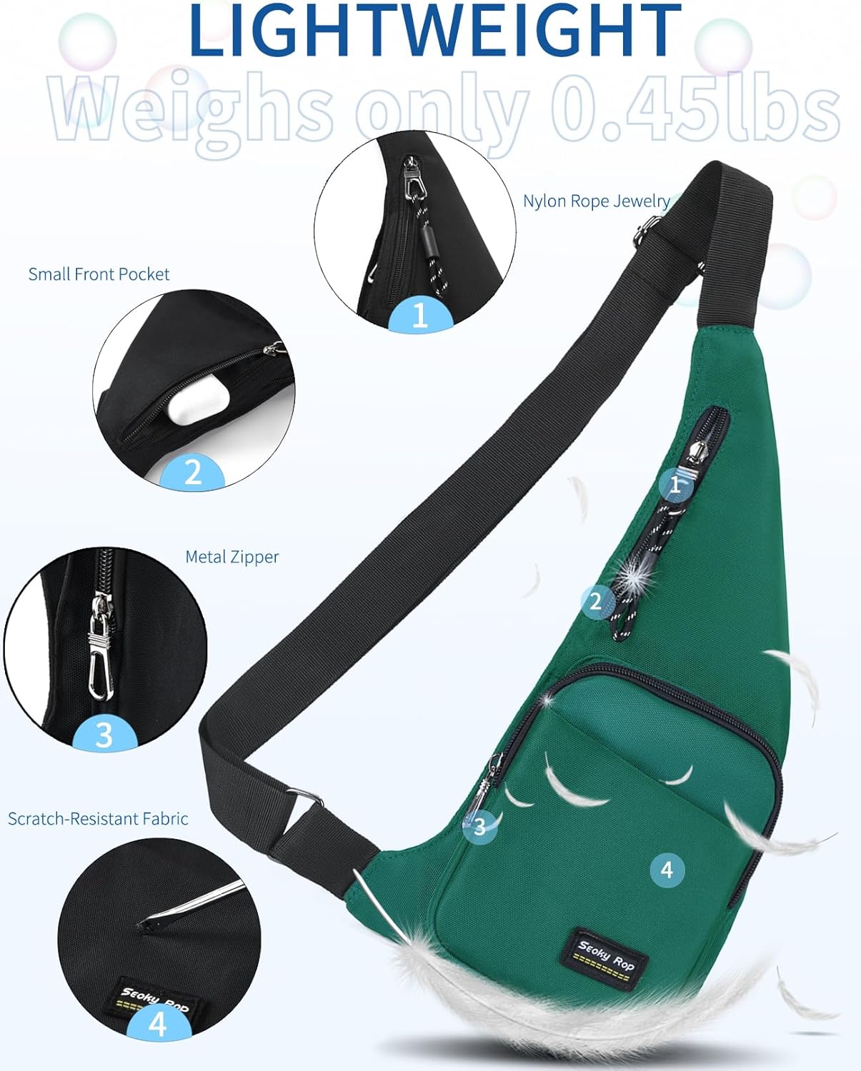 Seoky Rop Sling Bag for Men Women Slim Personal Purse Pocket Small Anti-Thief Crossbody Chest Bag for Travel Hiking Teal Green