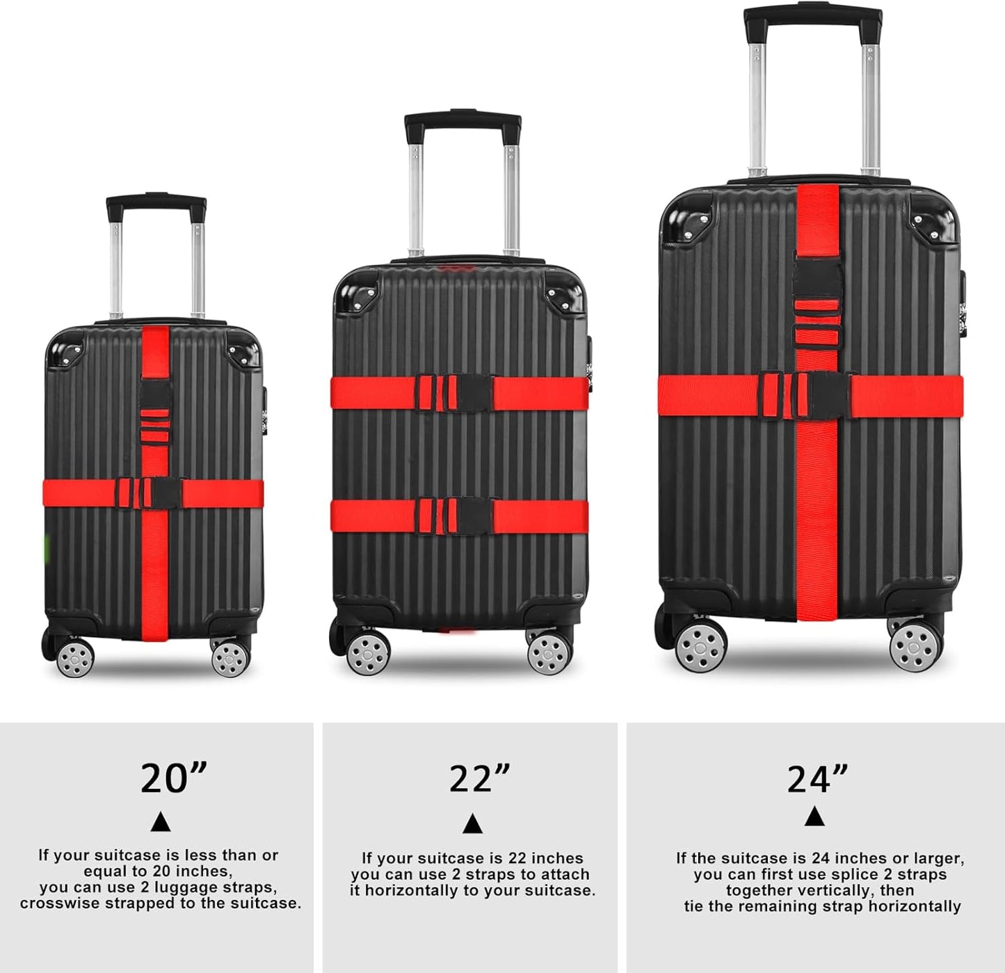 vivinin 4 Pack Luggage Straps, Luggage Belt with Buckle Closure, Adjustable Luggage Belt for Travel Bag Closure, Luggage Security (Red)