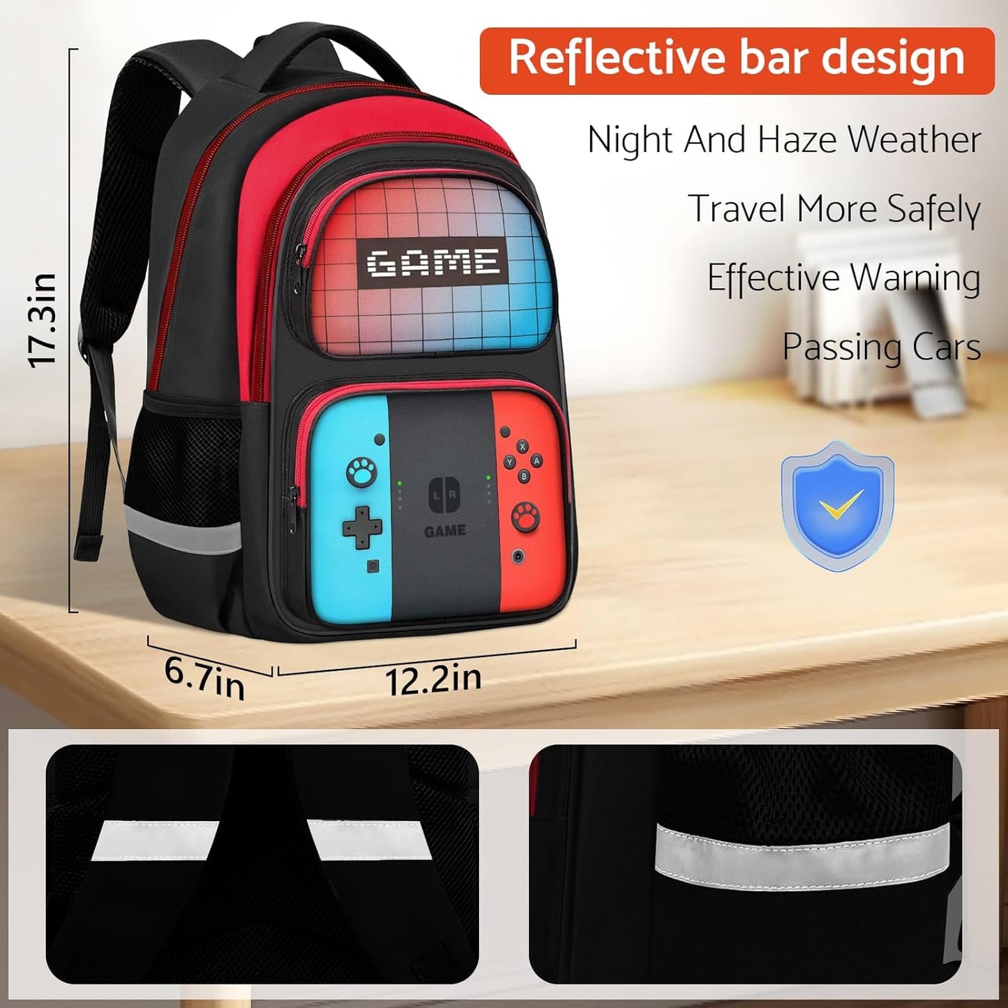 School Backpack for Boys - HFHTDC Gamer Boys Backpack for Kids Children Teens Elementary Middle School - Students Bookbag Ages 6-18,17″ Video Game Bookbag Travel Back Pack