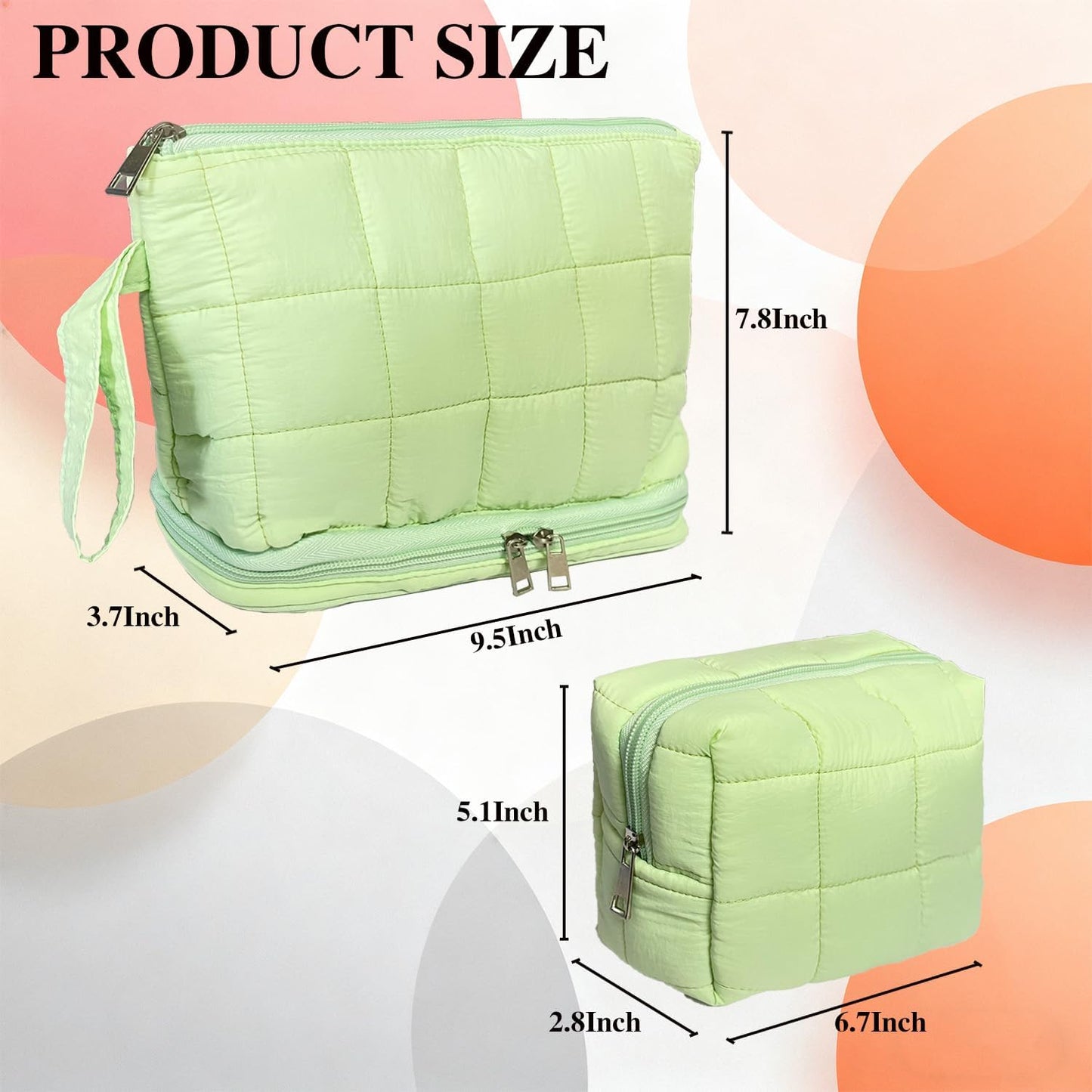 Green Puffy Puffer Makeup Bag for Purse Small Makeup Pouch Quilted Cosmetic Bag Cute Cotton Toiletry Pouch Bag for Women
