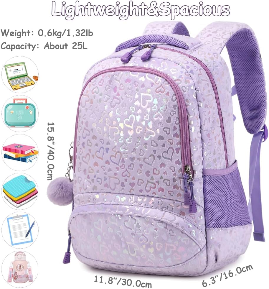 School Backpack for Girls Large Fluffy Bookbag for Kids Teens School Bags for Girl Primary Middle School Casual Daypack