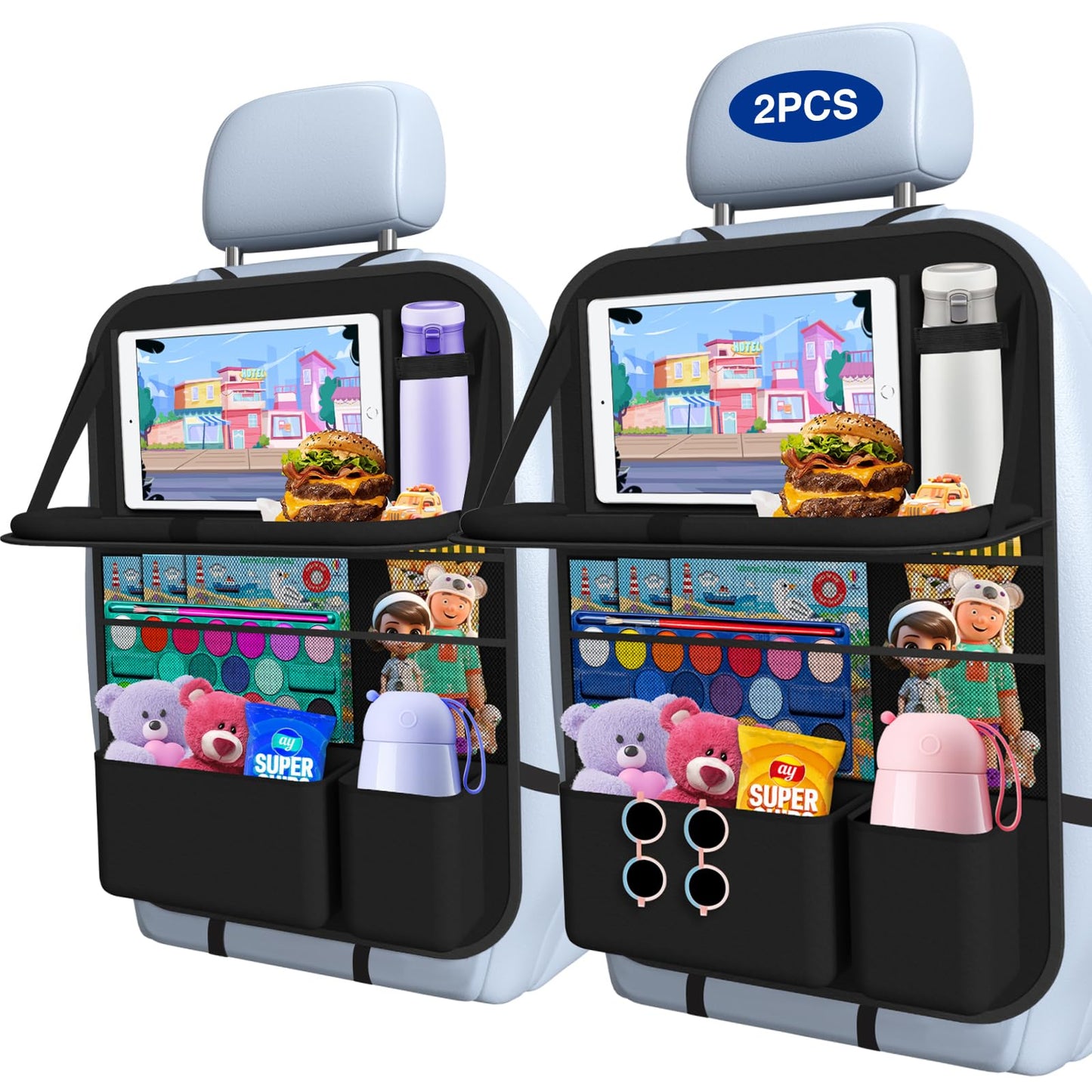 Oneyus Car Backseat Organizer with Table Tray(2-Pack) 9 Storage Pockets Backseat Car Organizer and