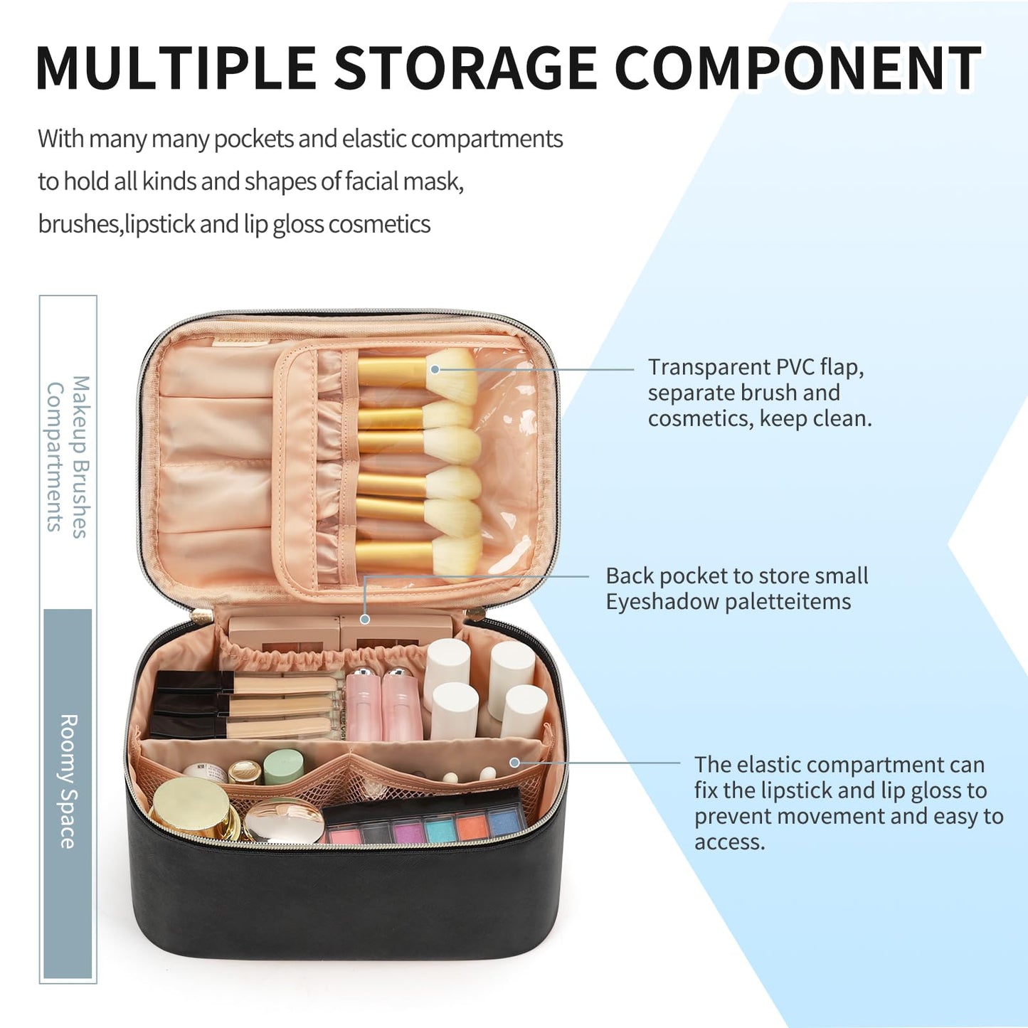 OCHEAL Makeup Bag, Portable Cosmetic Bag Black Make up Case Toiletry Bag
