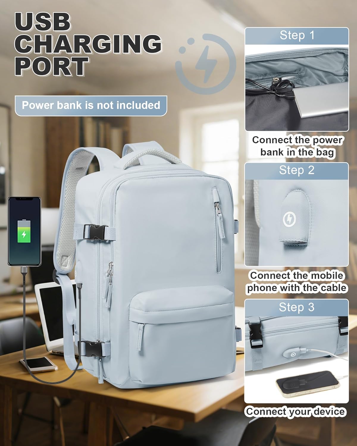 VGCUB Small Travel Vacpack Backpack with Vacuum System Carry on Storage Compression Personal Item Bags with Electric Pump Work Business College Waterproof Backpack for Women Men Blue