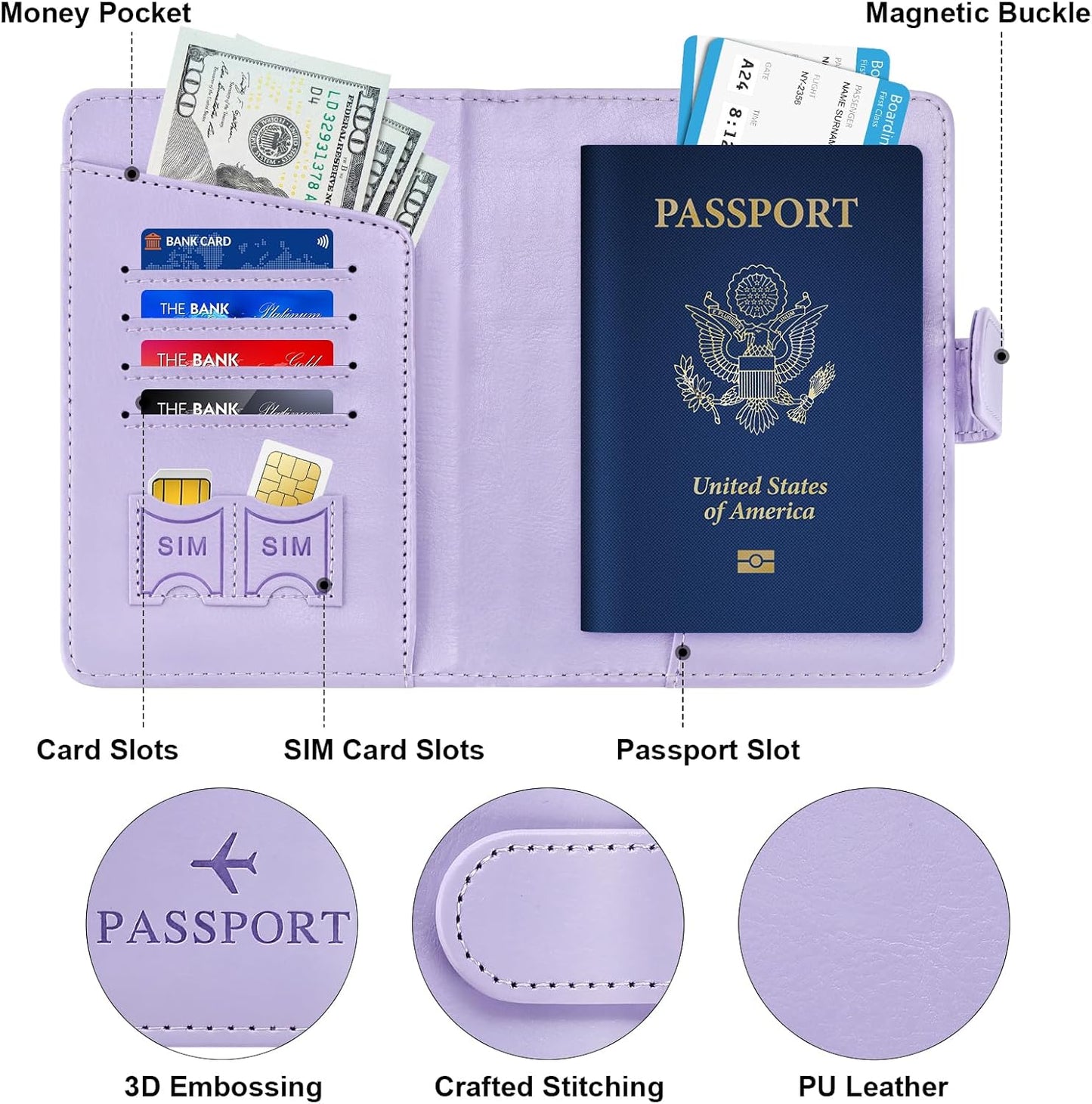 Herain Light Purple Passport Holder for Travel Cruise Essentials, Passport Wallet Cover Case Women Men Family, RFID Passports Book Holders Travel Gifts Accessories Vacation Must Haves