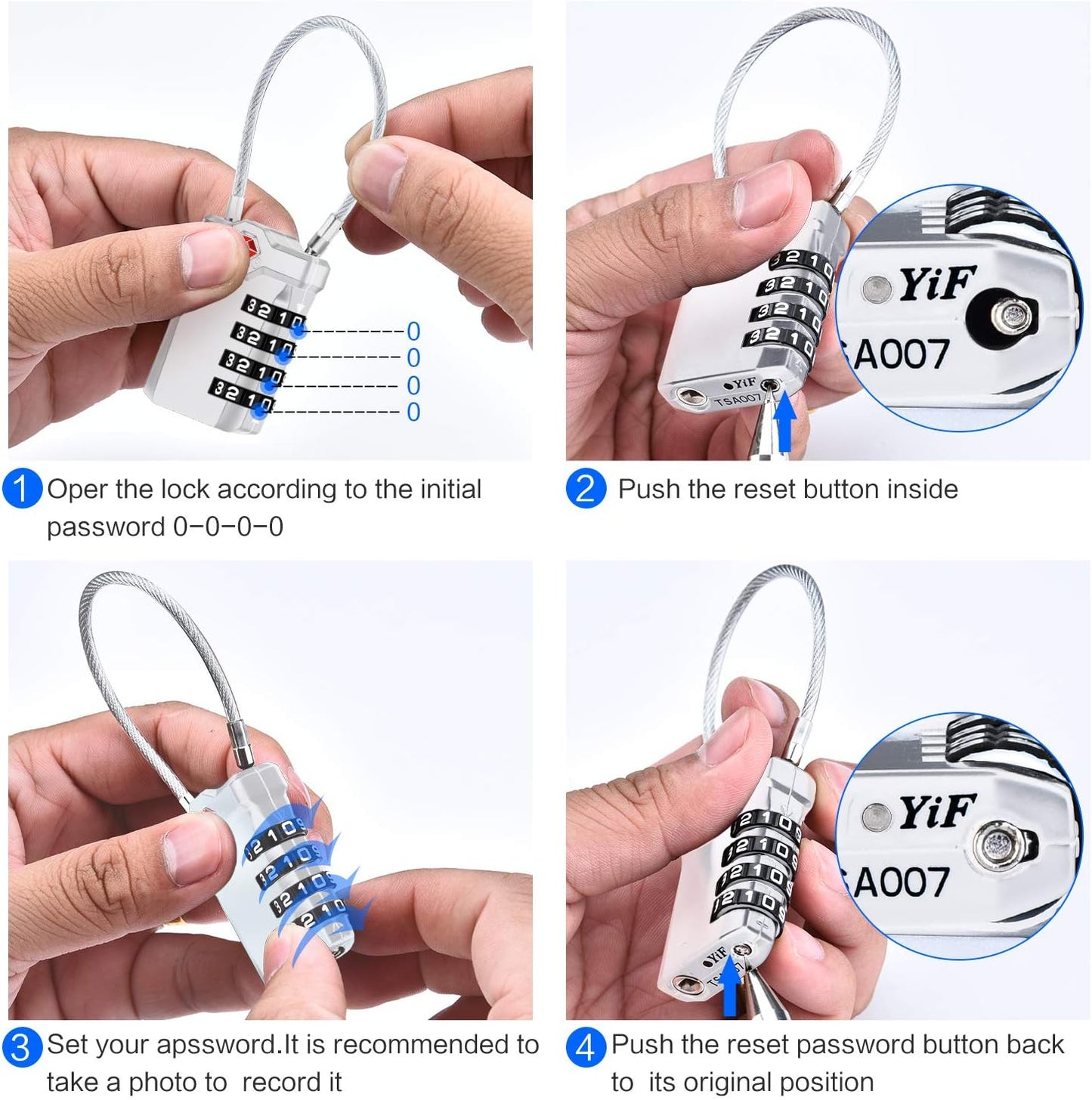 2 Packs TSA Luggage Locks with 14cm Flexible Cable, Diyife 4-Digit Combination Travel Lock Security Padlock for Suitcase Luggage Backpack School or Gym Cabinet, etc. (Silver)