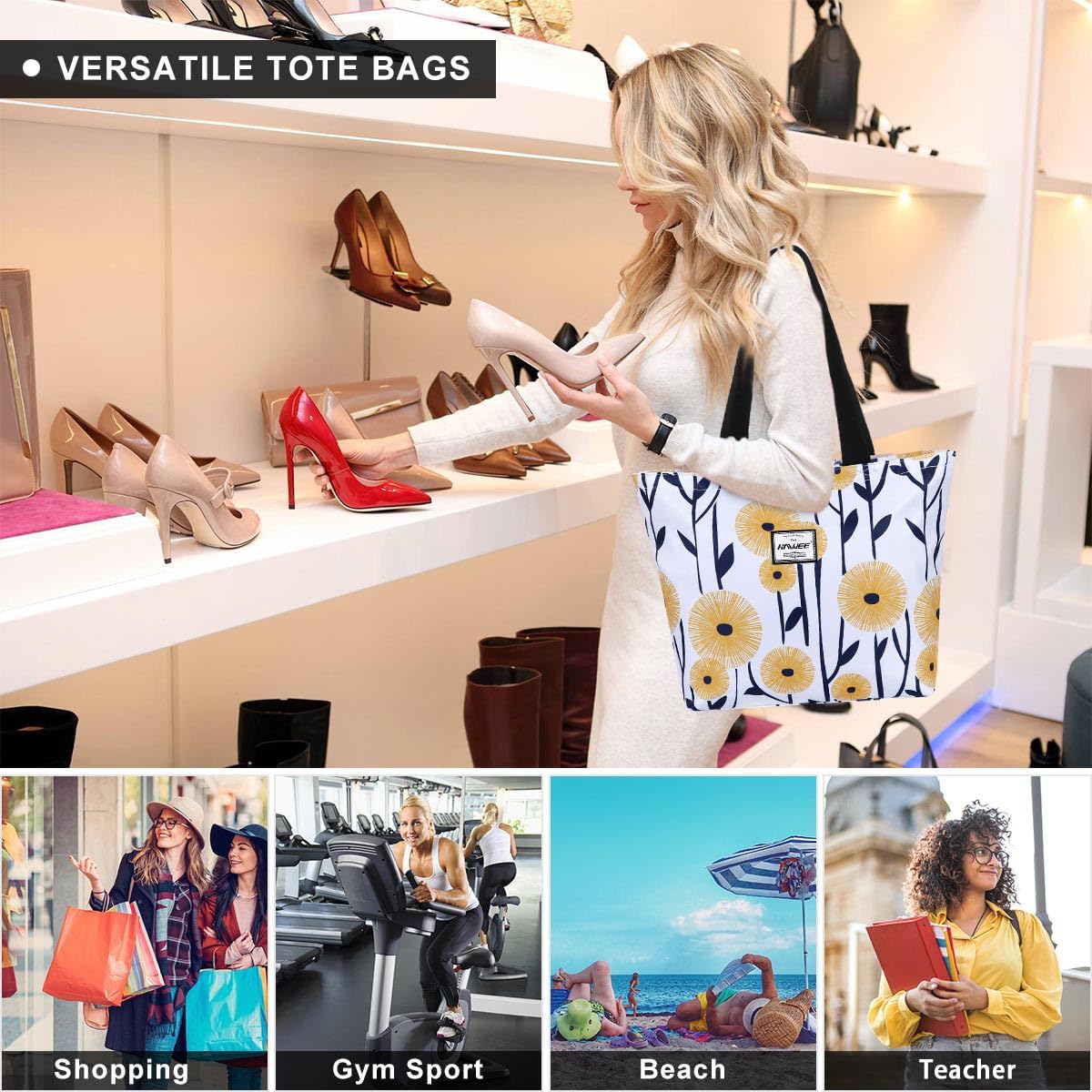 Tote Bag with Zipper for Women Inside Mesh Pocket Heavy Duty Casual Anti-water Cloth Travel Shoulder Handbag