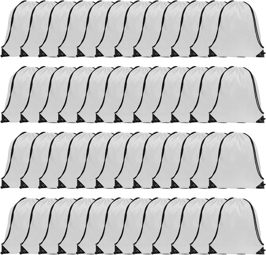 GoodtoU Nylon Drawstring Backpacks - Bulk 48Pcs, Gym, Sport & Travel (White)
