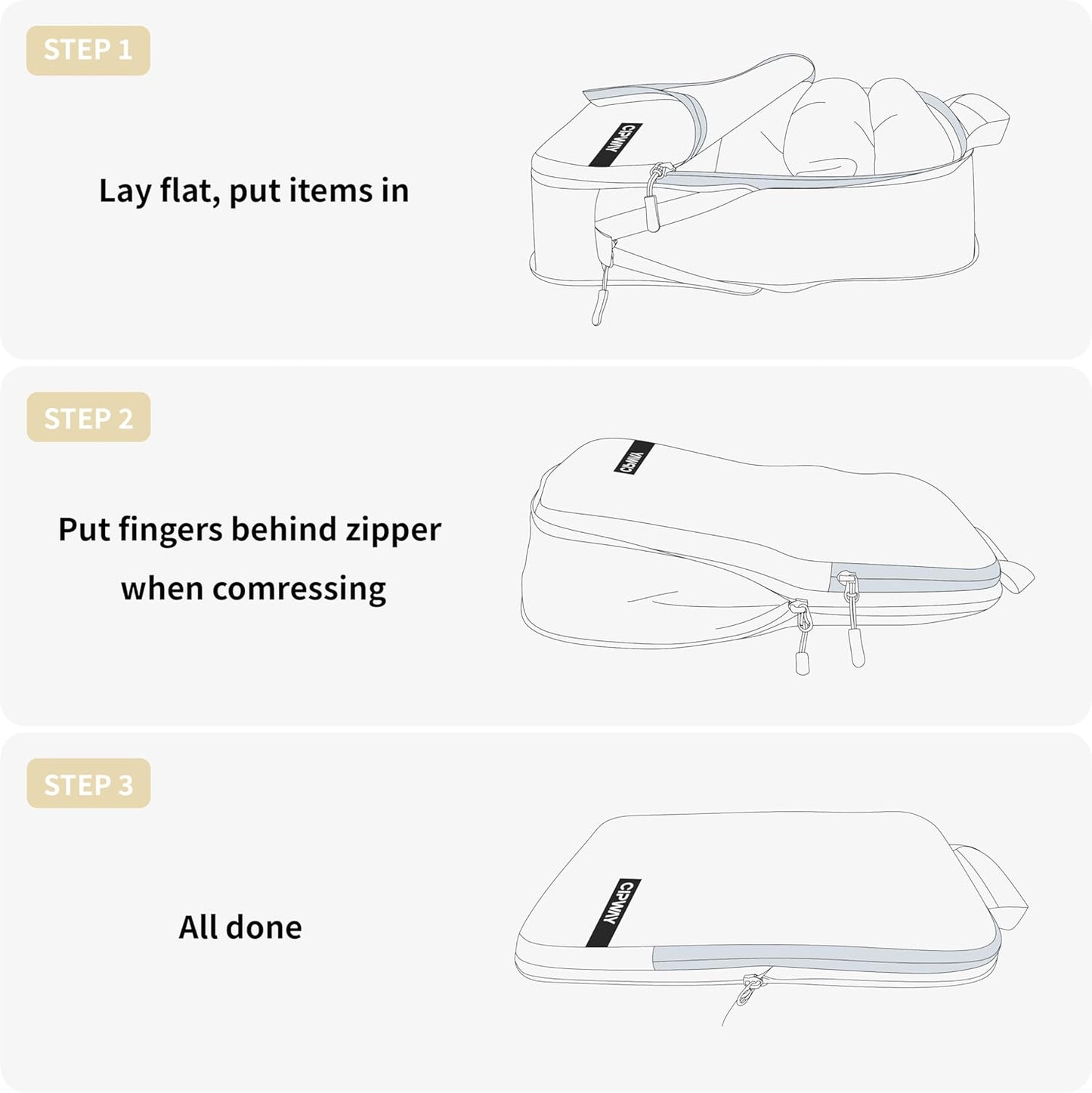 Cipway Compression Packing Cubes for Travel Ultralight Expandable Packing Organizers for Carry on Luggage (Vanilla Cream 3 Set)