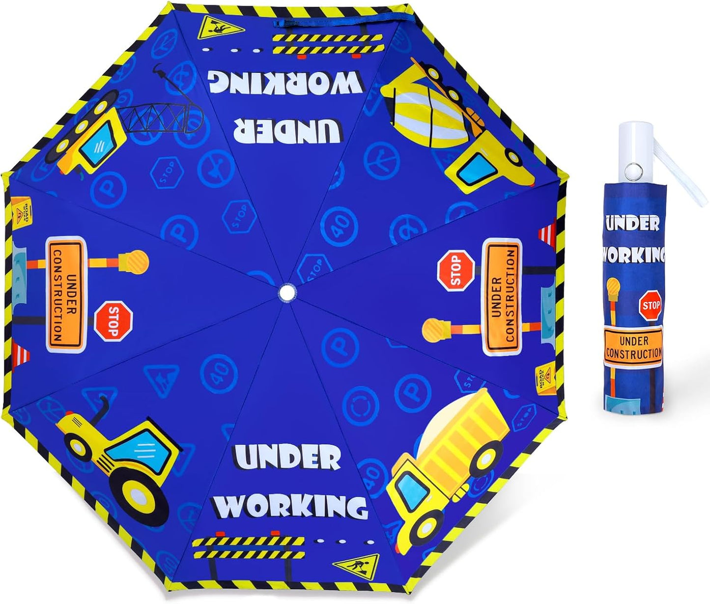 Kids Folding Umbrella Auto Open/Close Anti-rebound Safe Design UV Resistant Automatic Children Travel Umbrellas 8 Rib Reinforced Canopy 360° Reflective Strip Lightweight Cute Umbrella for Girls & Boys