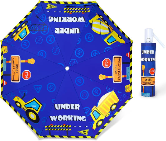 Kids Folding Umbrella Auto Open/Close Anti-rebound Safe Design UV Resistant Automatic Children Travel Umbrellas 8 Rib Reinforced Canopy 360° Reflective Strip Lightweight Cute Umbrella for Girls & Boys