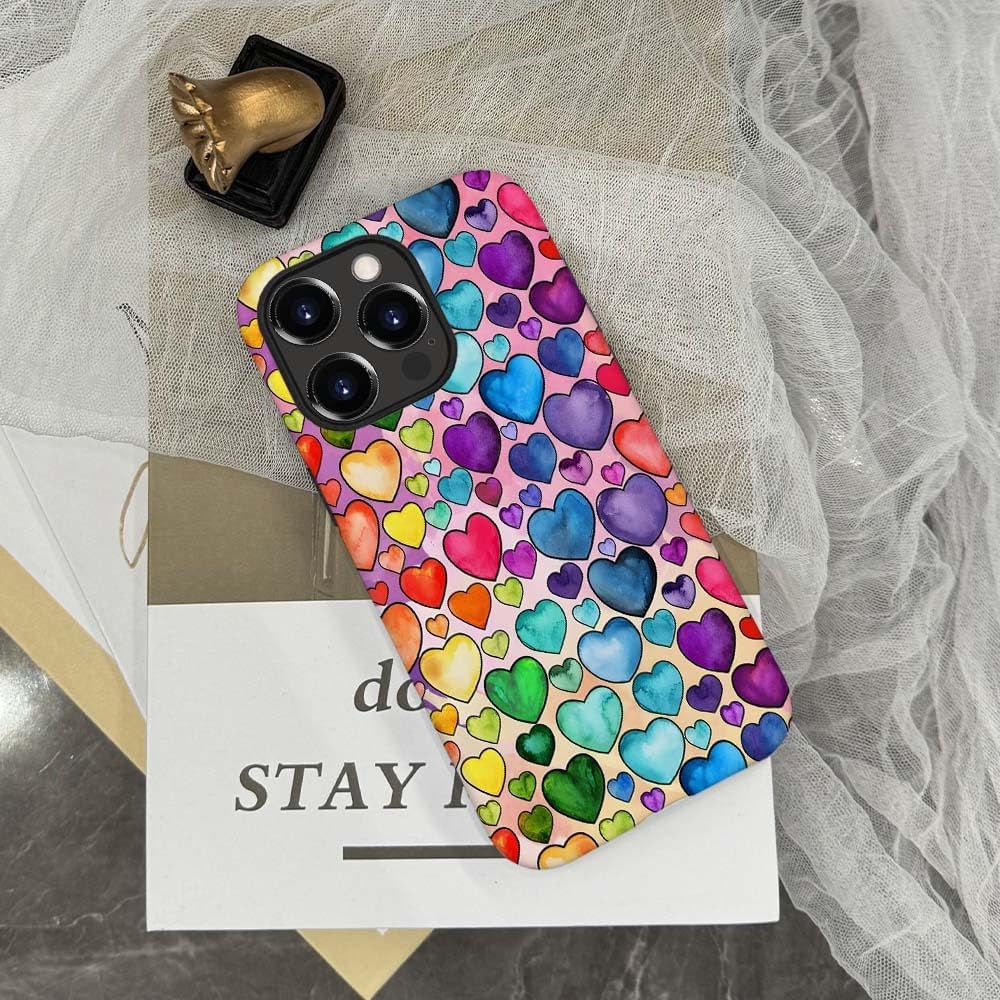SEized Case Compatible with for iPhone 12 Pro Max,Colorful Heart Lovely Cute Pink Phone Case for Girl Women Boy Men,Durable Protection Case for iPhone 12 Pro Max