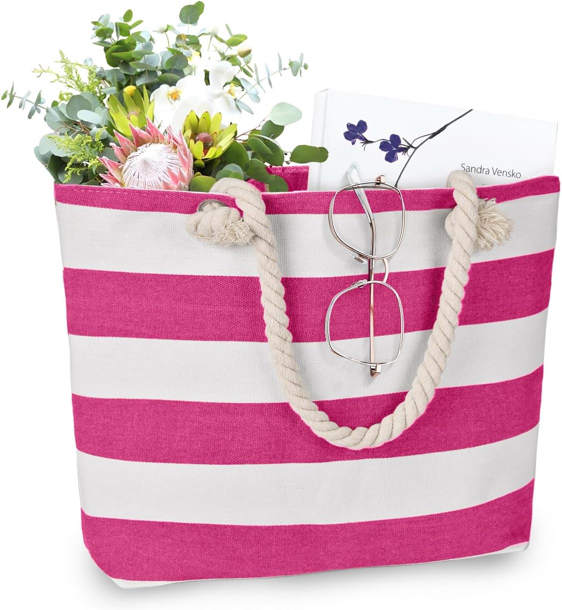 LAVTUG Beach Bags for Women, Large Canvas Beach Tote Bag Waterproof Sandproof Beach Bags Swim Pool Bag Travel Essentials