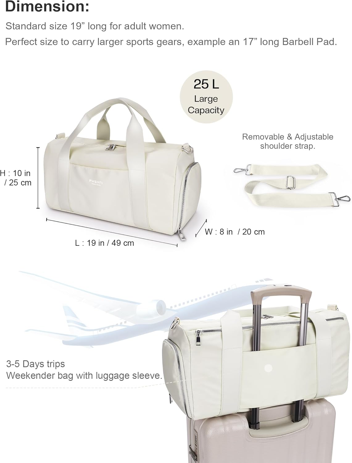 Gym Bag for Women and Men with Shoe Compartment & Wet Pocket - Duffle Bag for Travel Sports Fitness