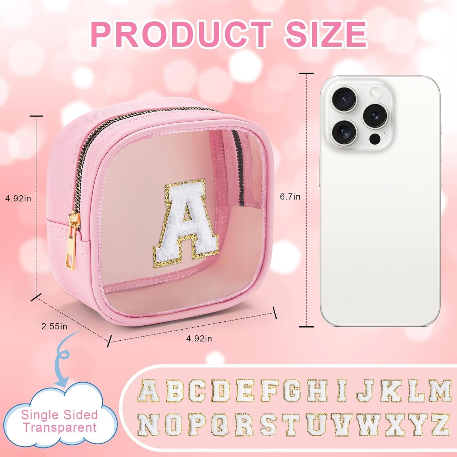 YOOLIFE Initial Make Up Bag Travel Toiletry Bag, Clear Makeup Bag Preppy Cosmetic Bags Organizer