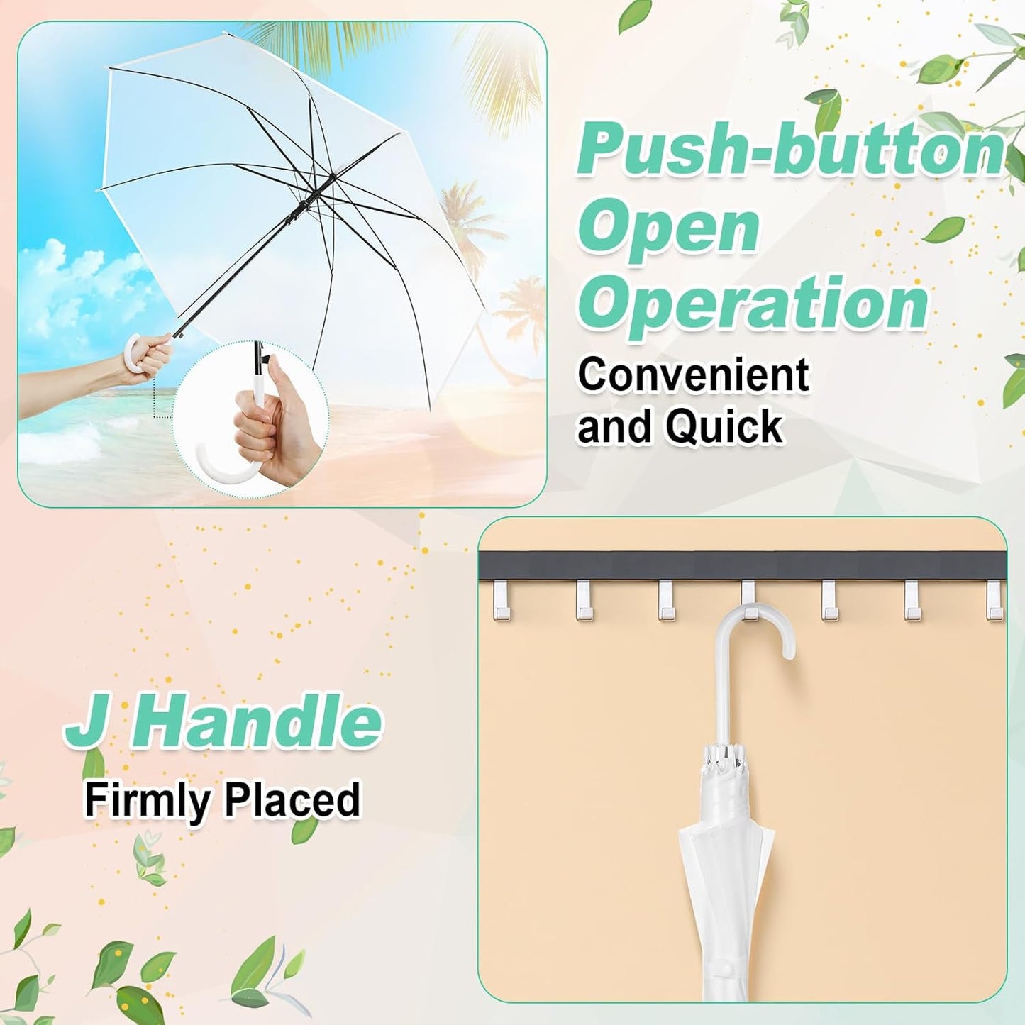 Reginary 30 Pieces Wedding Umbrellas Bulk Auto Open Stick Umbrellas with White European J Hook Handle Windproof Large Canopy Umbrella for Outdoor Wedding Bride Groom Photography Golf