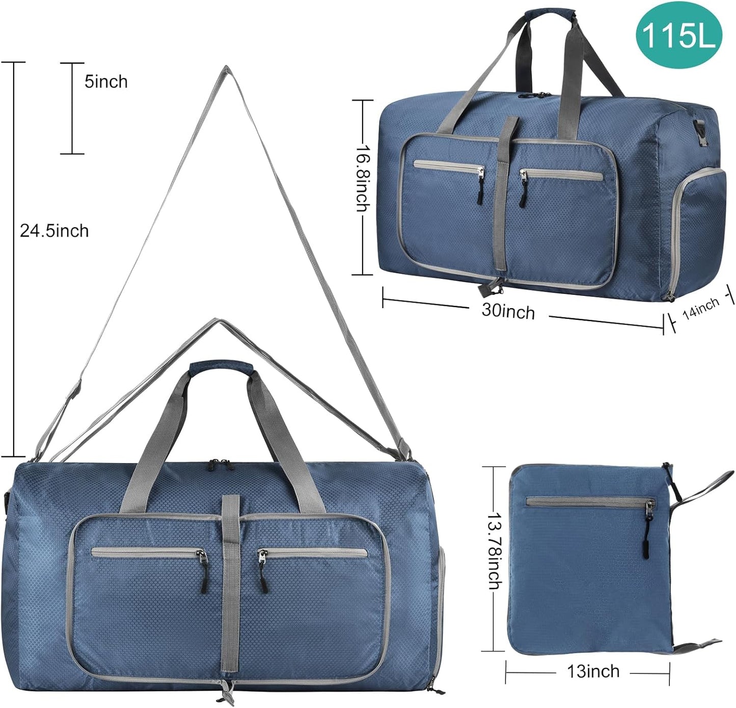 Dimayar Travel Duffle Bag for Men Women - Foldable Duffel Bag with Shoes Compartment - Overnight Bags Waterproof & Tear Resistant(115L,Dark Blue)
