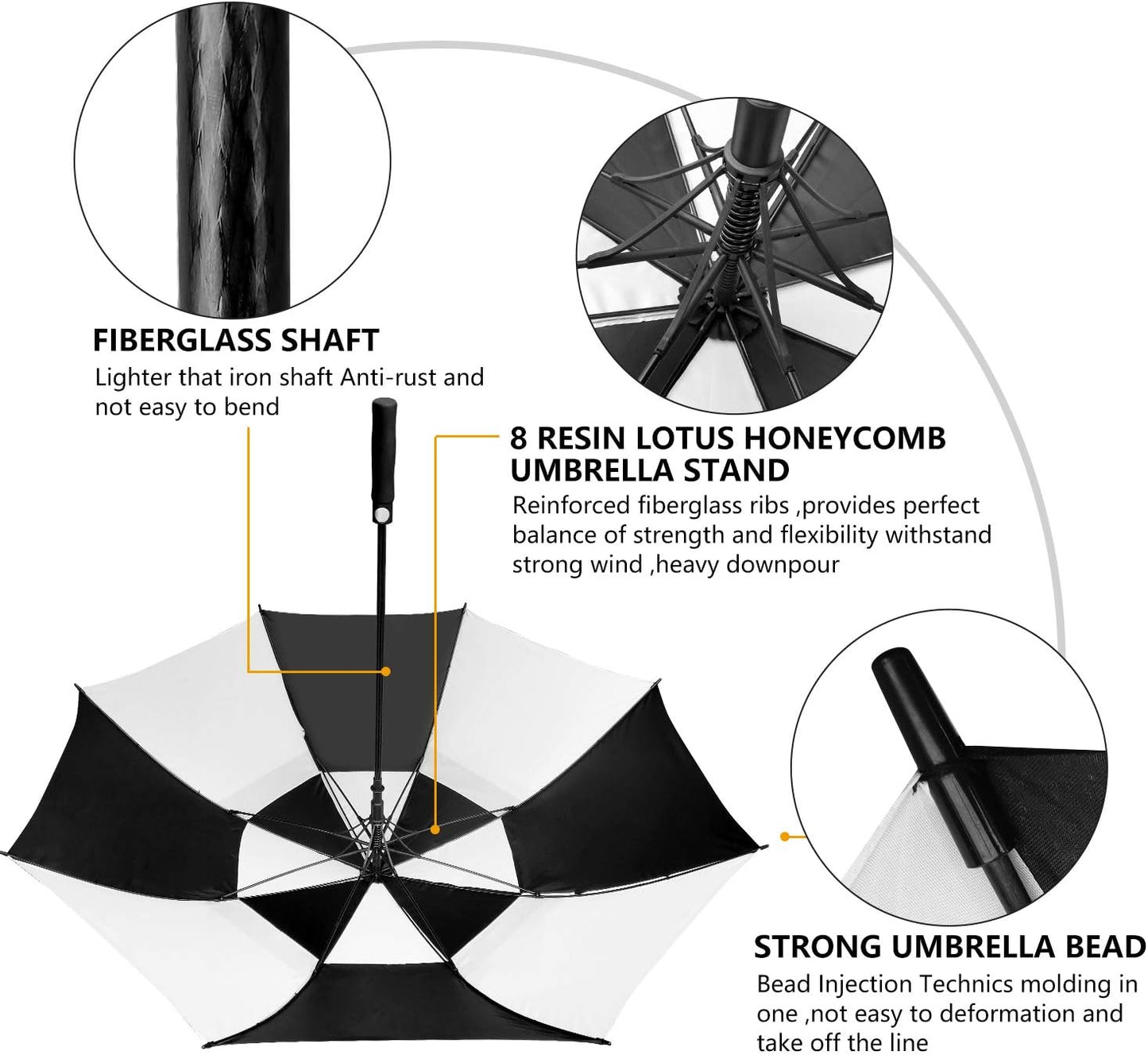 Golf Umbrella Large 58/62/68 Inch Automatic Open Golf Umbrella Extra Large Oversize Double Canopy Vented Umbrella Windproof Waterproof for Men and Women