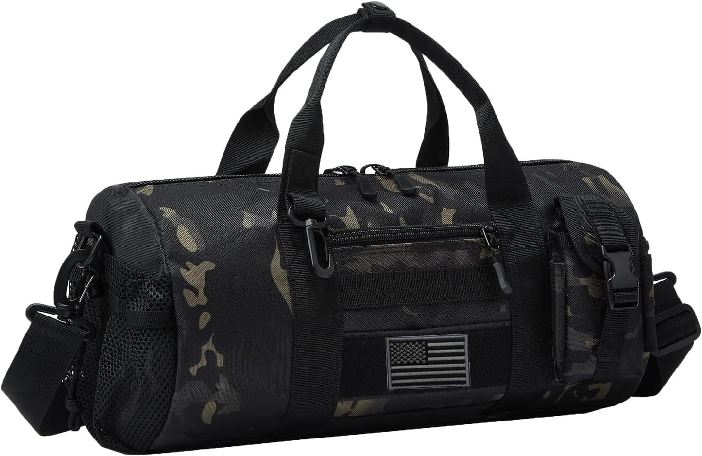 ArcEnCiel Small Tactical Duffle Bag Men Gym Pack Military Molle Shoulder Bags Shoes Storage Sports Handbag with Patch (Black Camo)