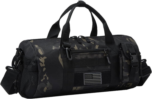 ArcEnCiel Small Tactical Duffle Bag Men Gym Pack Military Molle Shoulder Bags Shoes Storage Sports Handbag with Patch (Black Camo)