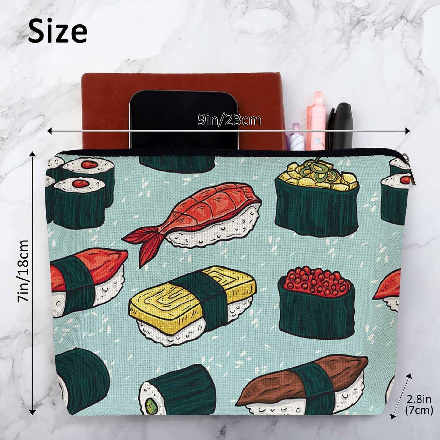 Sushi Cosmetic Travel Bag For Toiletries, Japanese Food Sushi And Rolls Makeup Bag Toiletry Bags