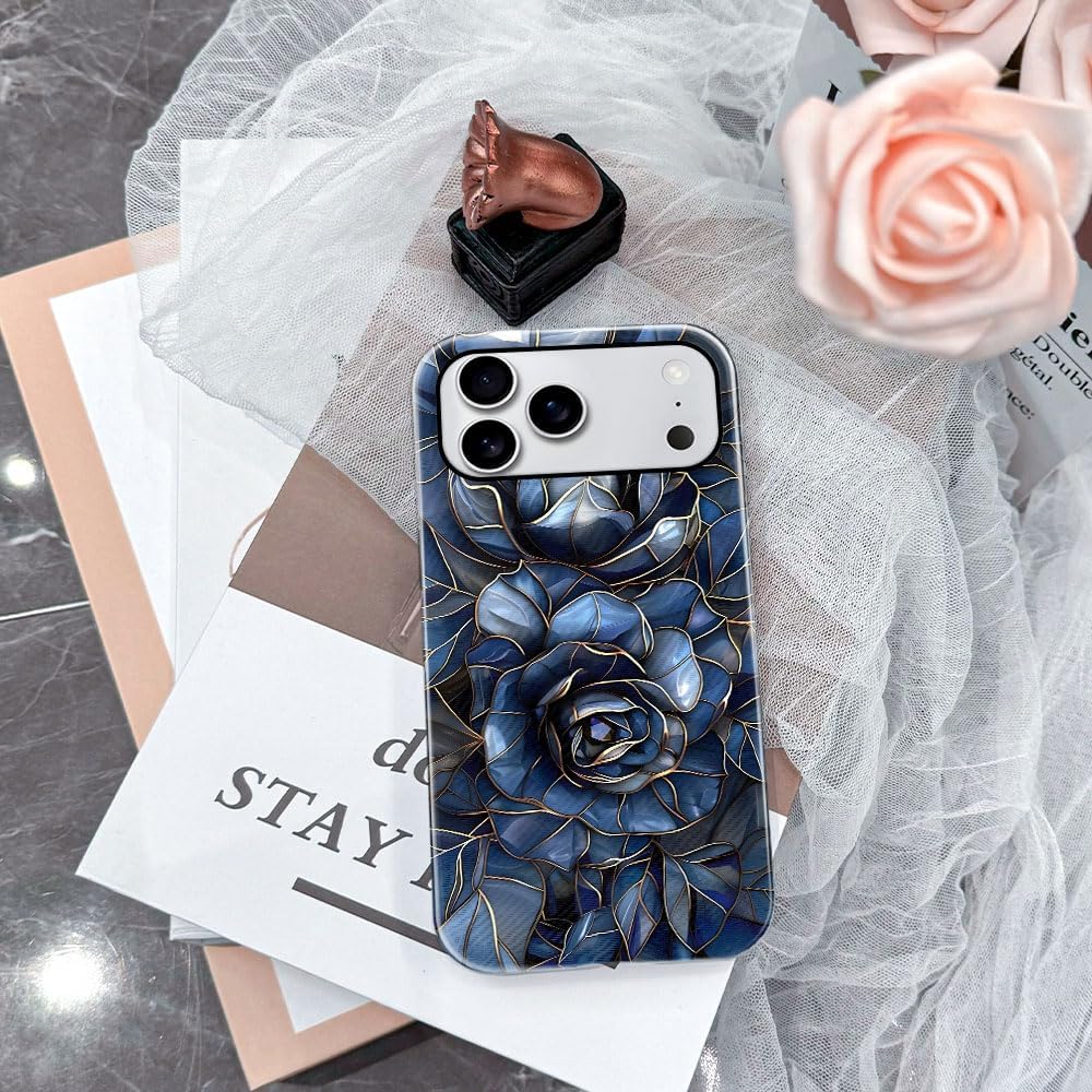 Case for iPhone 17 Pro Max - Slim Fit Anti-Scratch Phone Case for Girl Women - Rose Floral Stained Glass (Glossy)