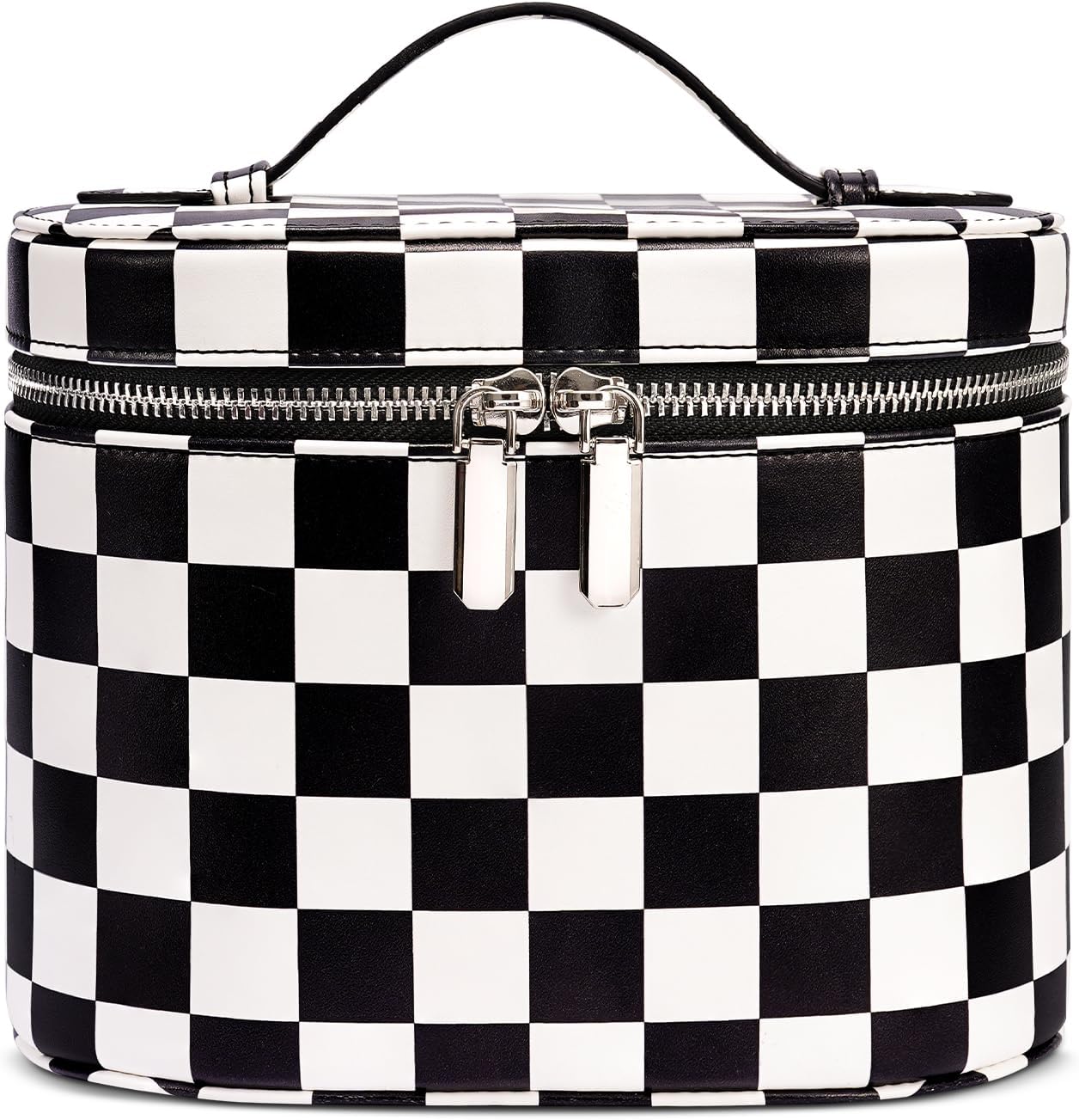 Makeup Bag, Checkered Makeup Bag with Compartments and Handle, Portable Cosmetic Organizer Bags,Toiletry Bag for Women