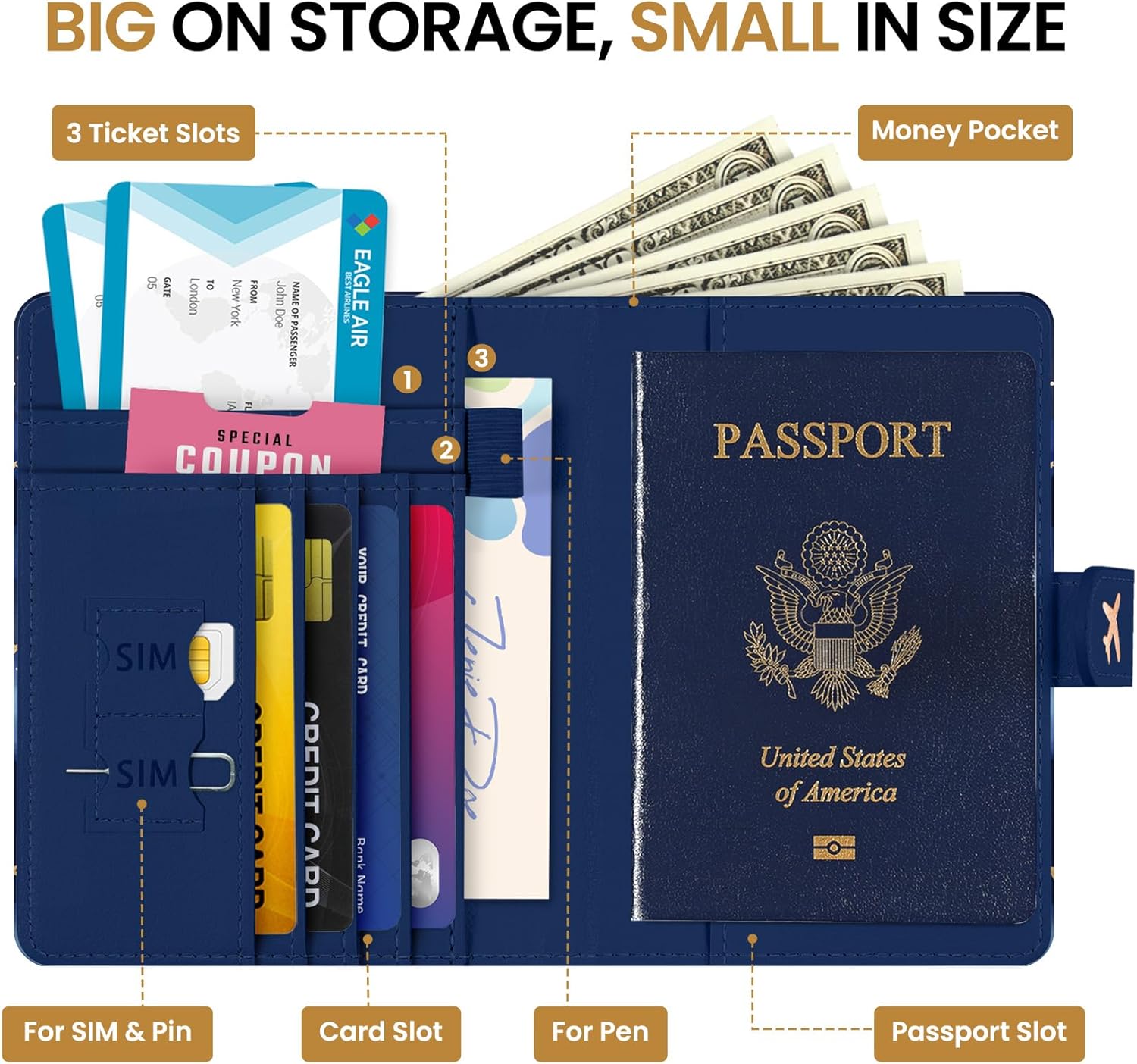 Passport Holder for Travel Essentials, RFID Blocking Leather Cover Wallet with Magnetic Closure