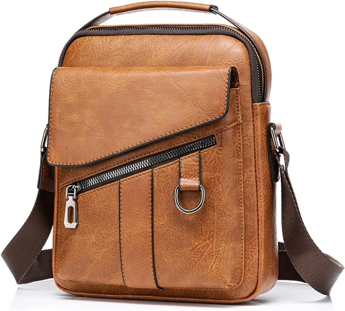 Vintage Genuine Leather Crossbody Bag for Men – Small Shoulder Satchel Handbag for Daily Use