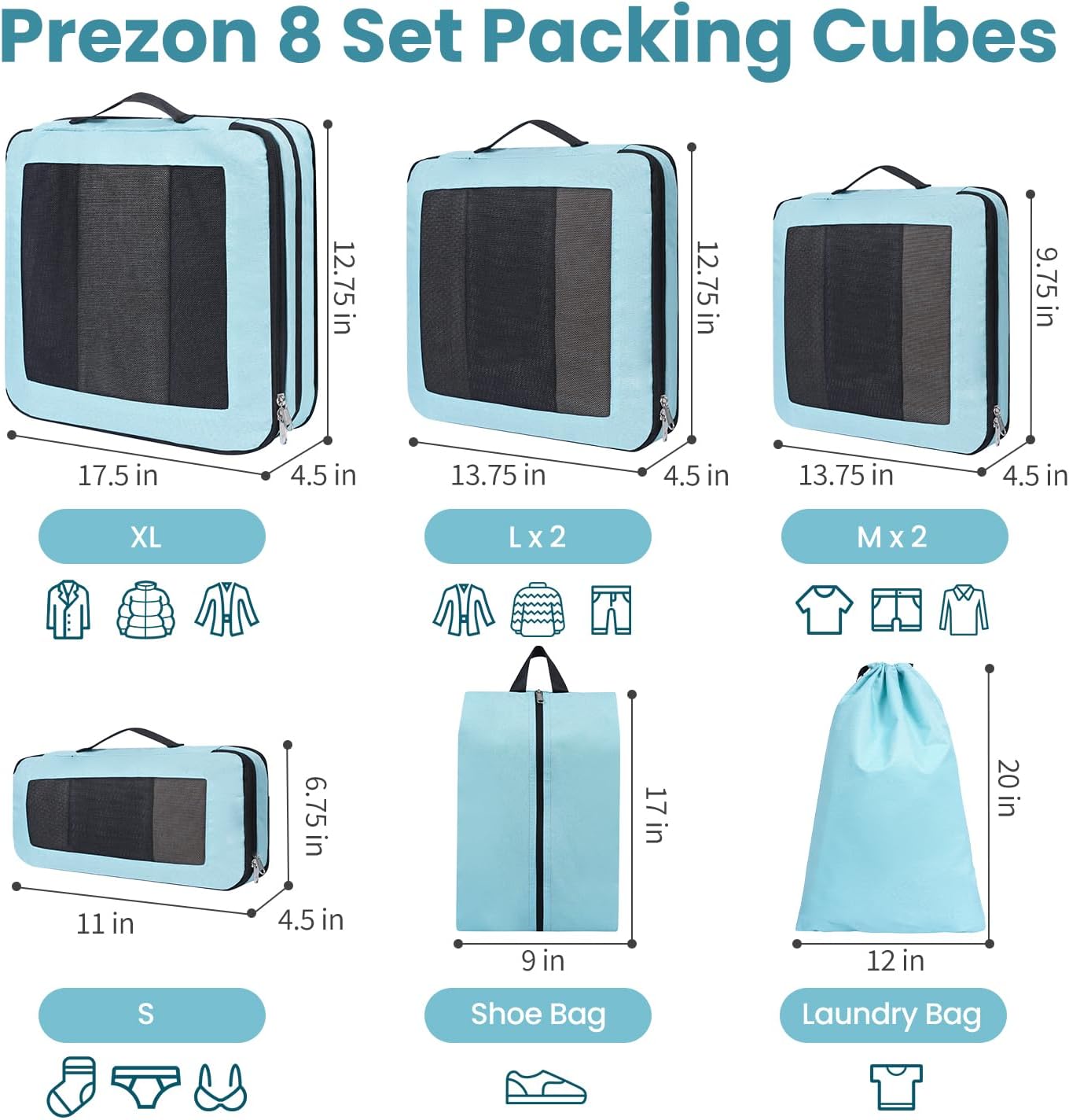 8 Set/6 Set/4 Set Compression Packing Cubes for Travel, Lightweight Vacation Travel Essentials