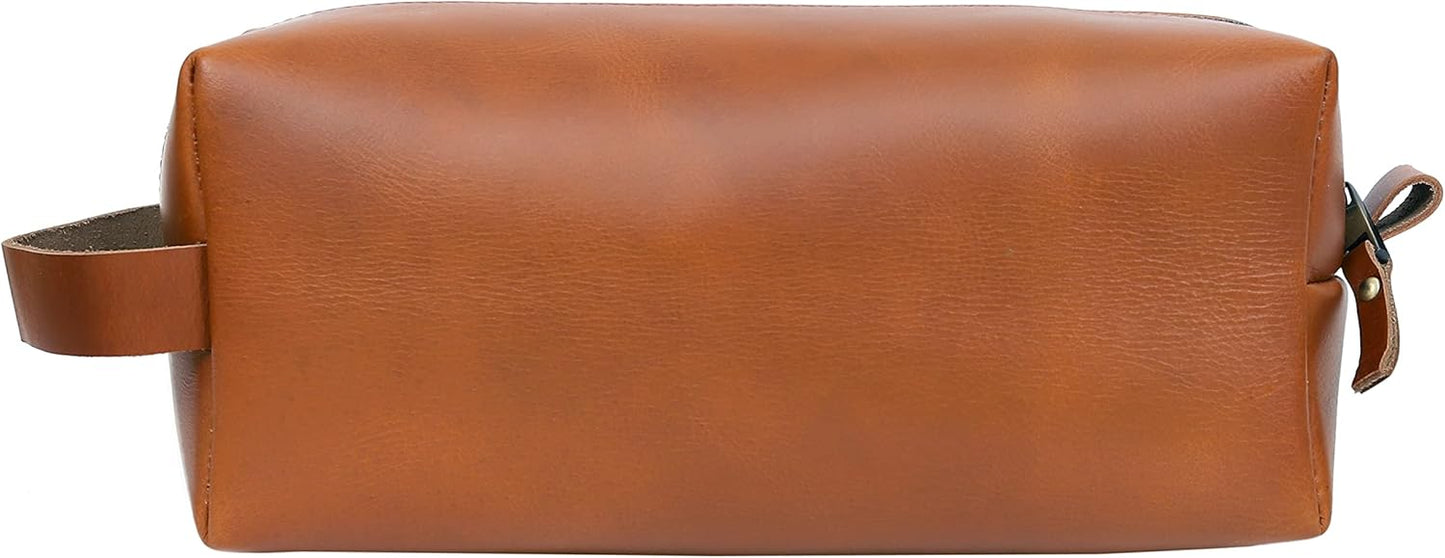 cuero Leather Buffalo DoppKit Toiletry Travel Unisex Toiletry Cosmetic Pouch Shaving Kit Men Women (TAN)