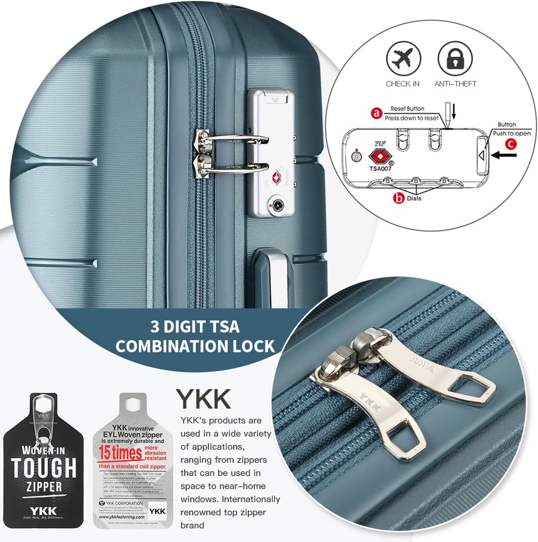 Somago Luggage Sets and Packing Cube Travel Set Lightweight Hardside Polypropylene Suitcases with Double Spinner Wheels and TSA Lock,Ice Blue