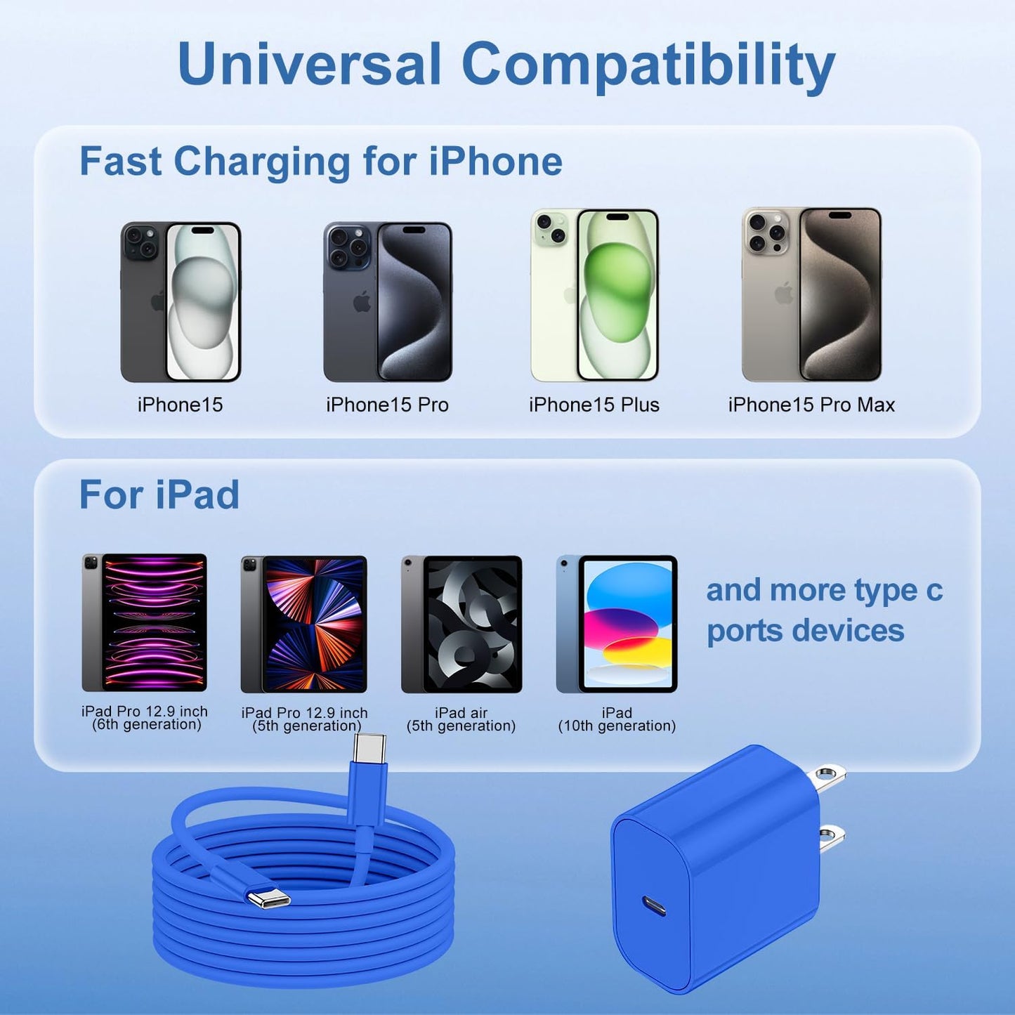 iPhone 16 15 Fast Charger and 10ft Type C to C Cable Cord Long,20W USB C Charging Block for Apple iPhone 16 Pro/16 Plus/15 Pro Max/15/iPad Wall Plug Power Adapter Cube Brick 12.9/11/Air 4th/6 Gen/Mini
