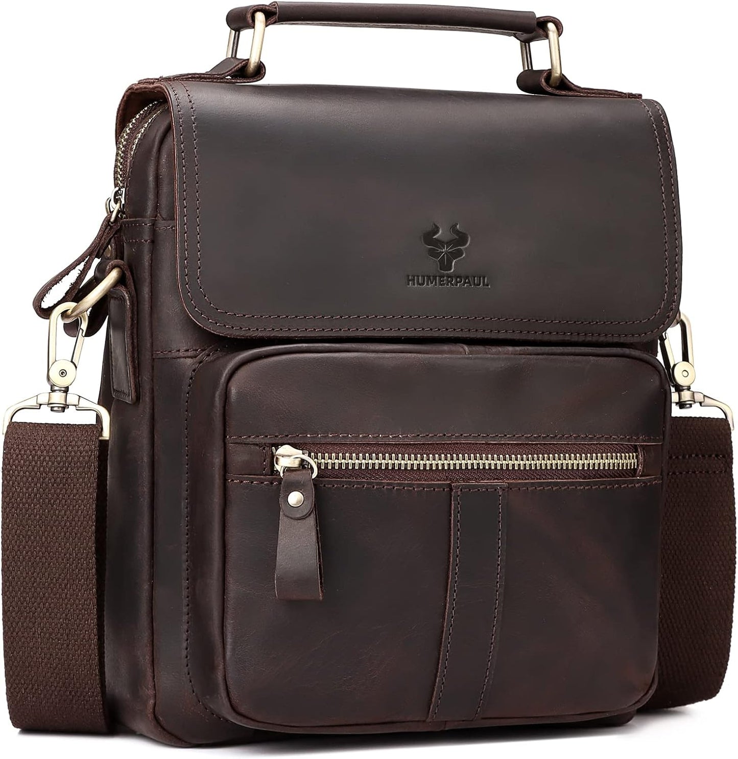 Leather Messenger Bag for Men, Shoulder Crossbody Bag with Adjustable Straps for Work Business