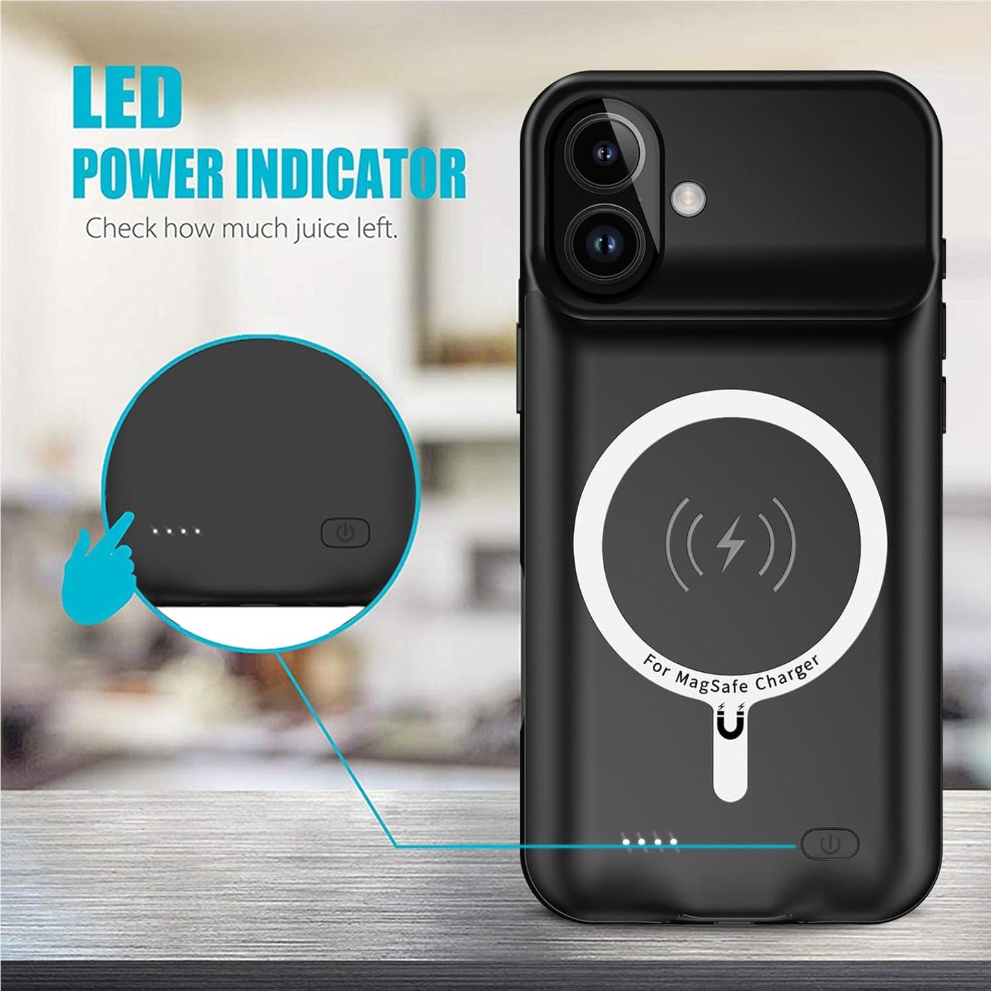 Battery Case for iPhone 16,Full Encircle 10000mAh High Capacity Rechargeable Portable Charger Case Extended Battery Pack Compatible with iPhone 16 (6.1 inch) Wireless Charging Cover with Carplay-Black