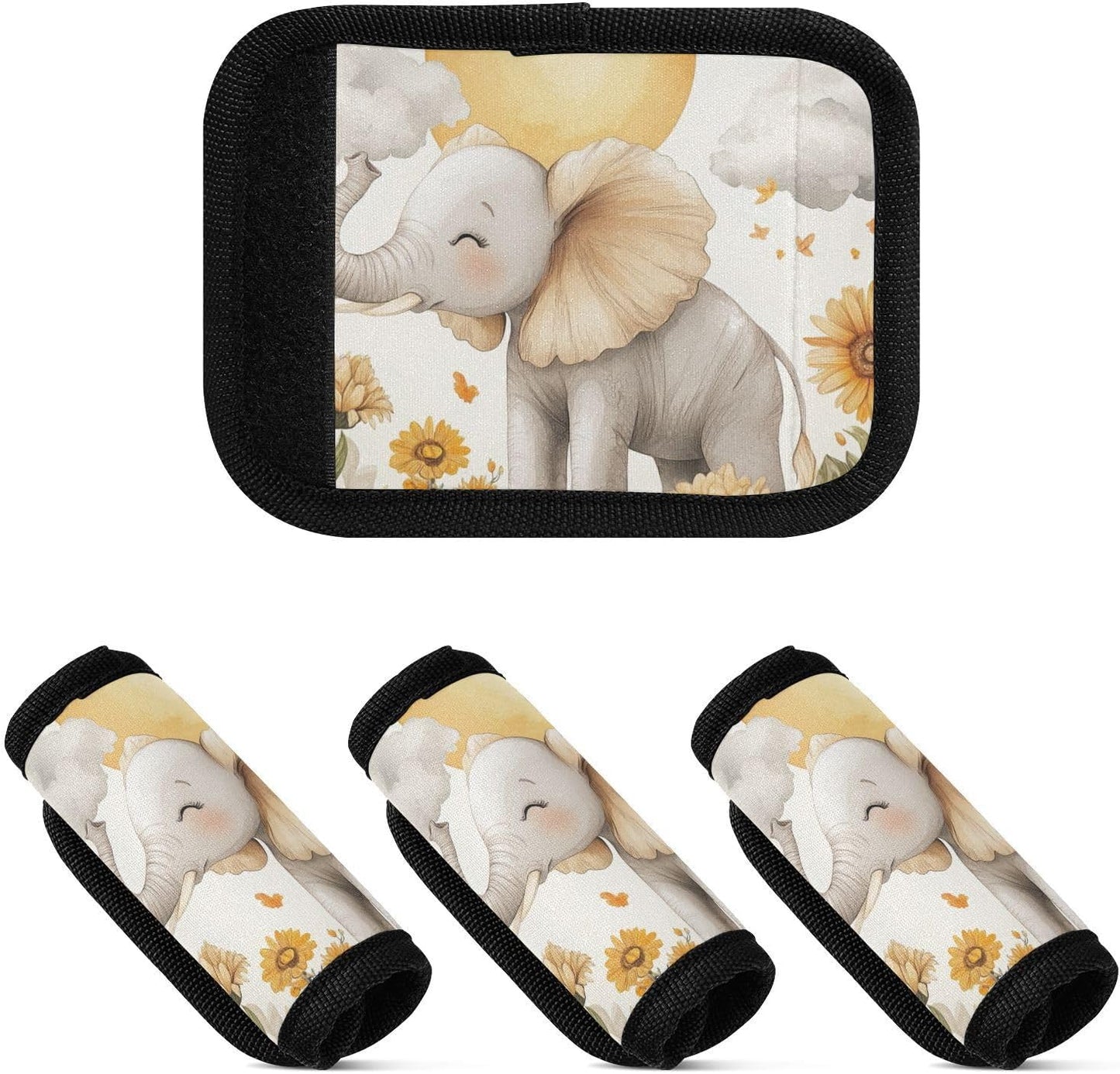 Elephant Sunflowers Cloud Grey 4 Pack Luggage Handle Wraps Covers for Suitcase Identifiers Bag Tags Travel Accessories