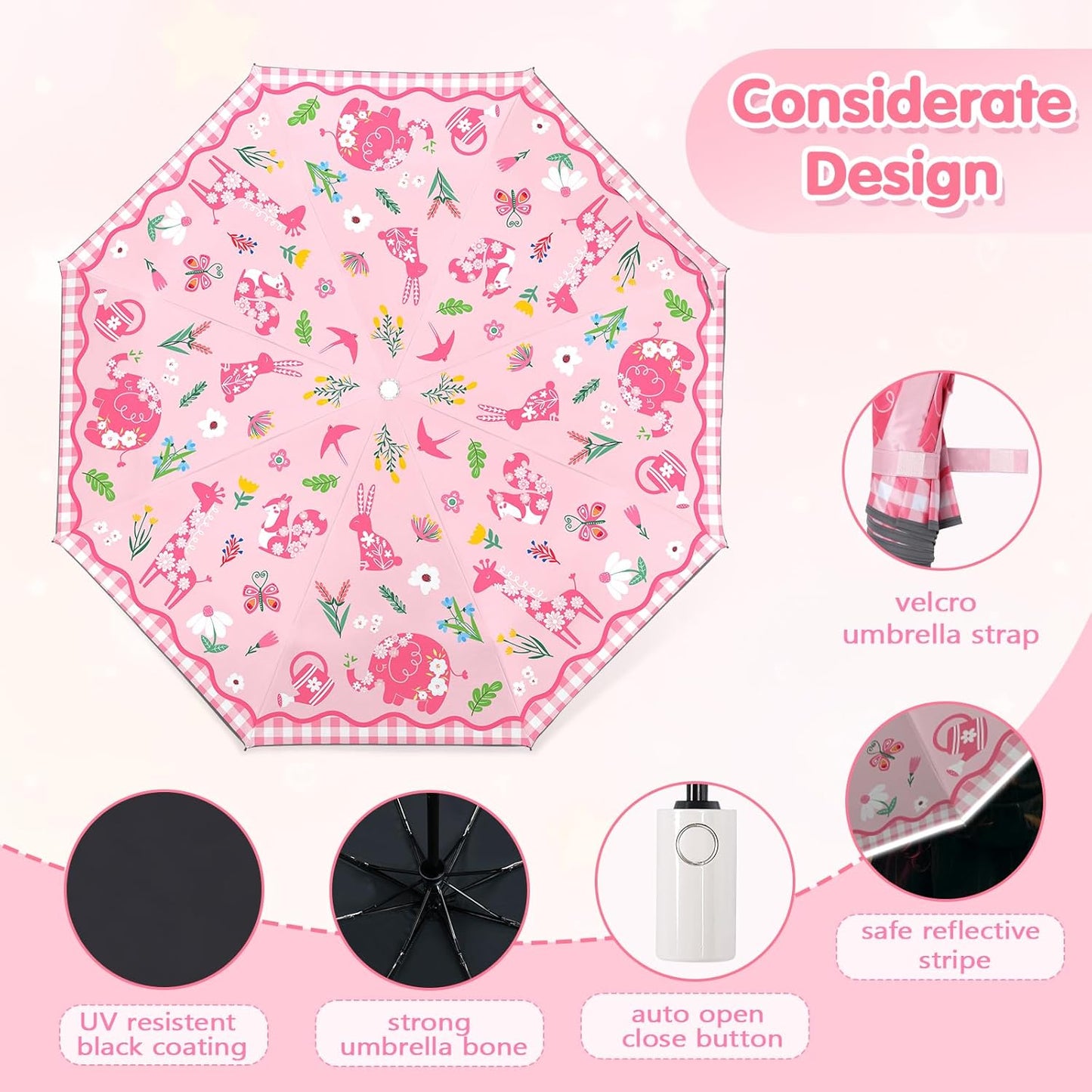 Kids Folding Umbrella Toddler Umbrella with UV Protection Portable Auto Open/Close Anti-rebound Safe Design Windproof, Compact, Lightweight Cute Umbrella for Girls & Boy