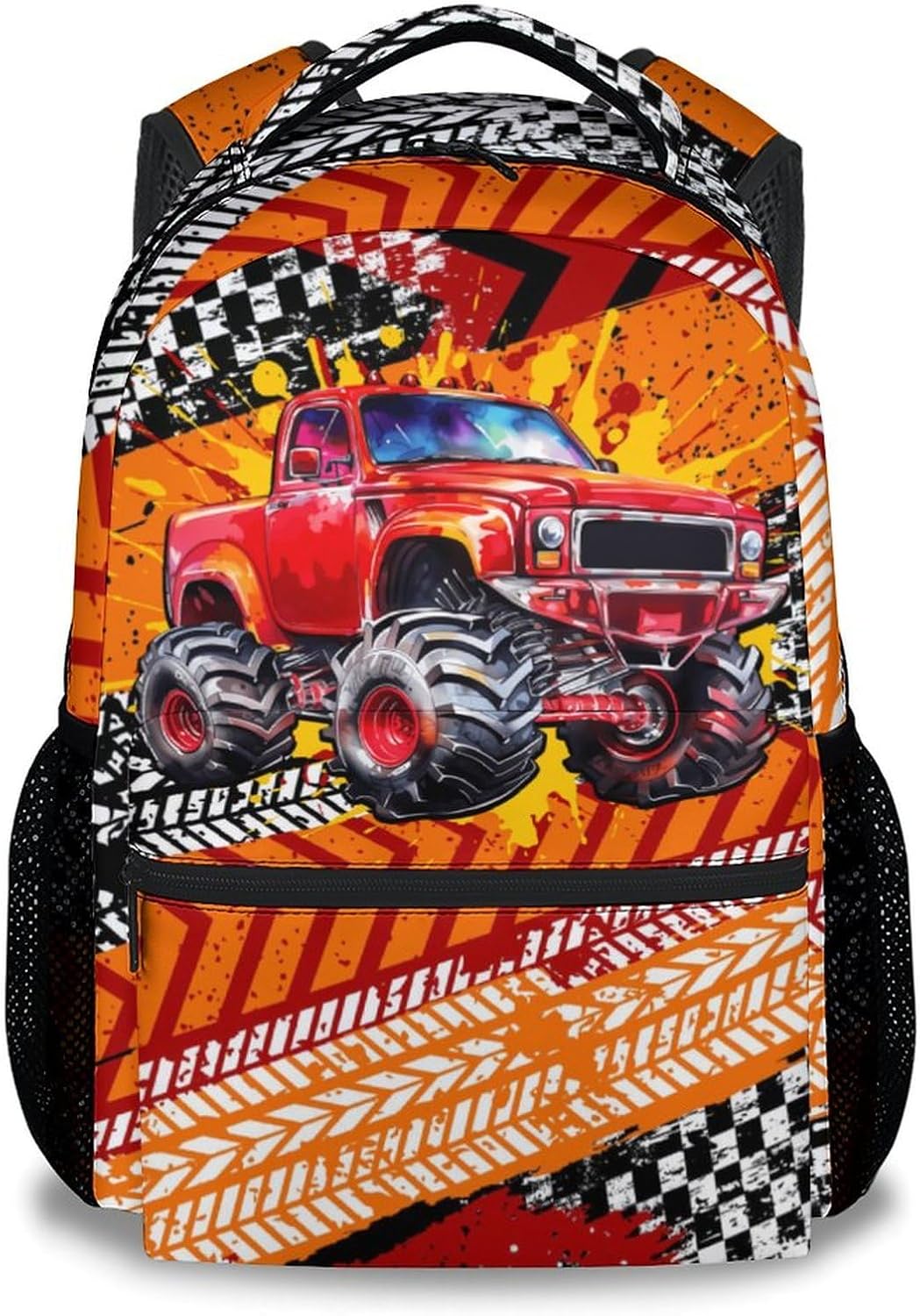 School Backpack for Boys, Truck Backpack for Kids, 17" Racing Bookbag for Toddler, Preschool Kindergarten Elementary School Bag