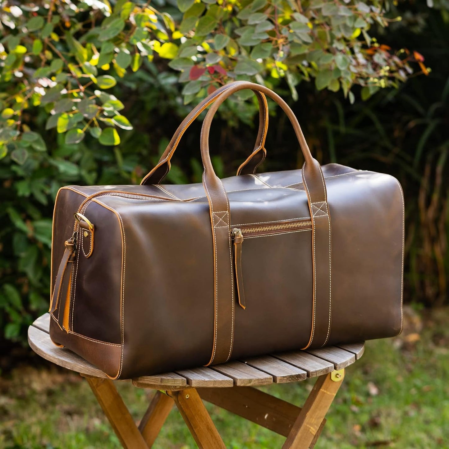 Polare Leather Duffle Weekend Travel Bag For Men With Full Grain Cowhide Leather 23.2'' Duffel Bag (Large-Brown(23.2") Updated Version)