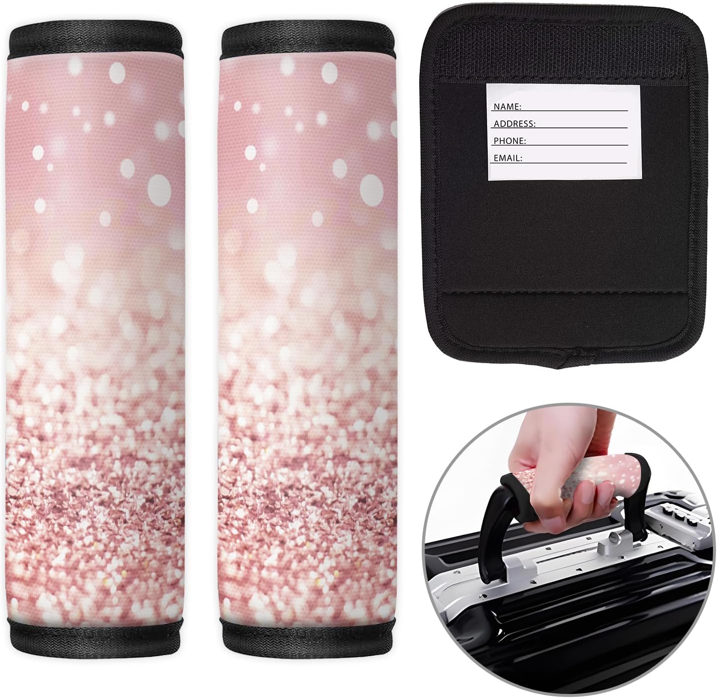 2 Pack Luggage Handle Wrap Travel Tags - Set of Luggage Tags for Suitcases, Identifiers, Marker, and Handle Covers - Cruise Accessories and Travel Gifts（Pink