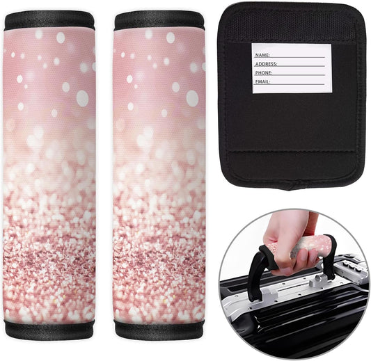 2 Pack Luggage Handle Wrap Travel Tags - Set of Luggage Tags for Suitcases, Identifiers, Marker, and Handle Covers - Cruise Accessories and Travel Gifts（Pink