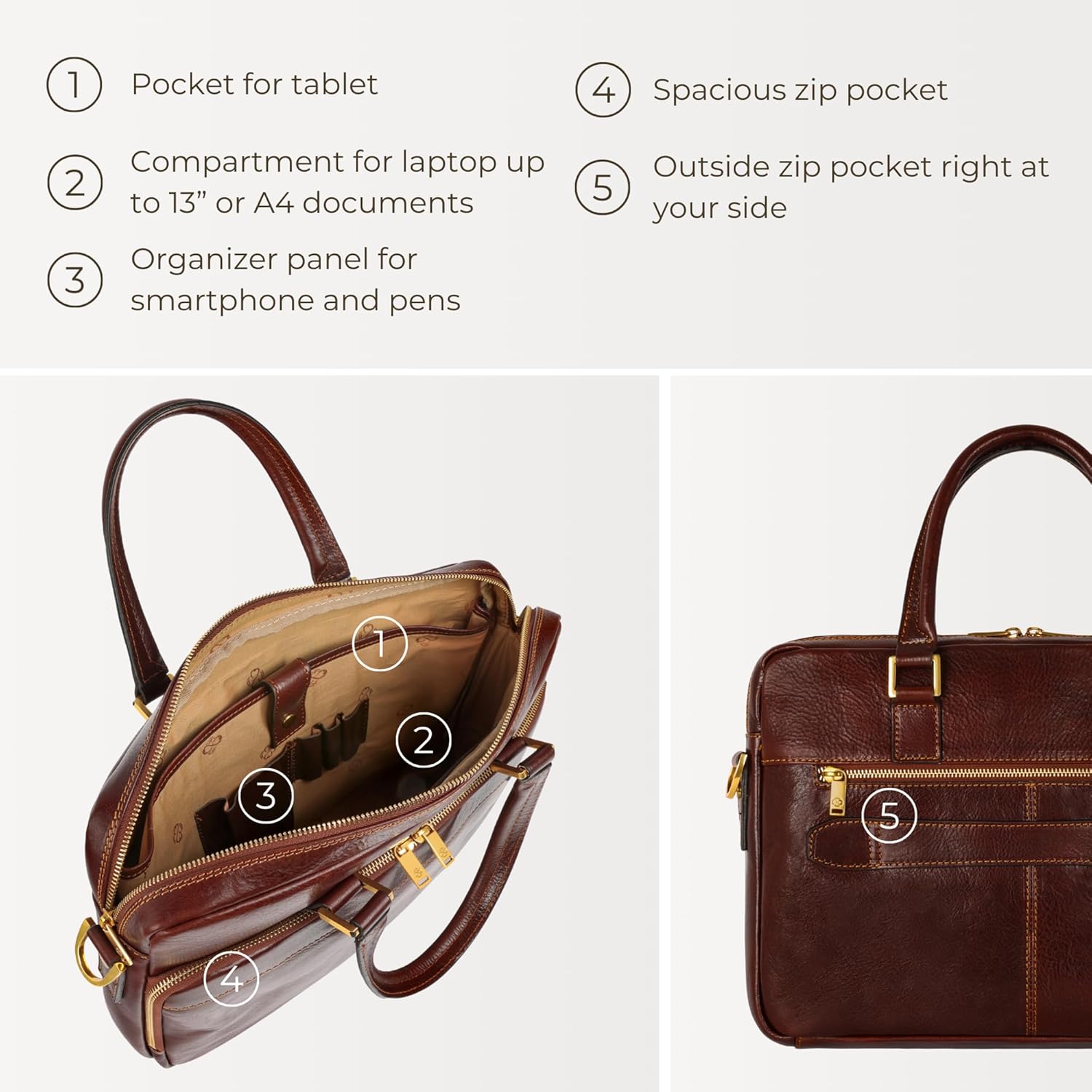 Time Resistance Leather Briefcase - Italian Handmade Leather Laptop Bag - Briefcase for Men and