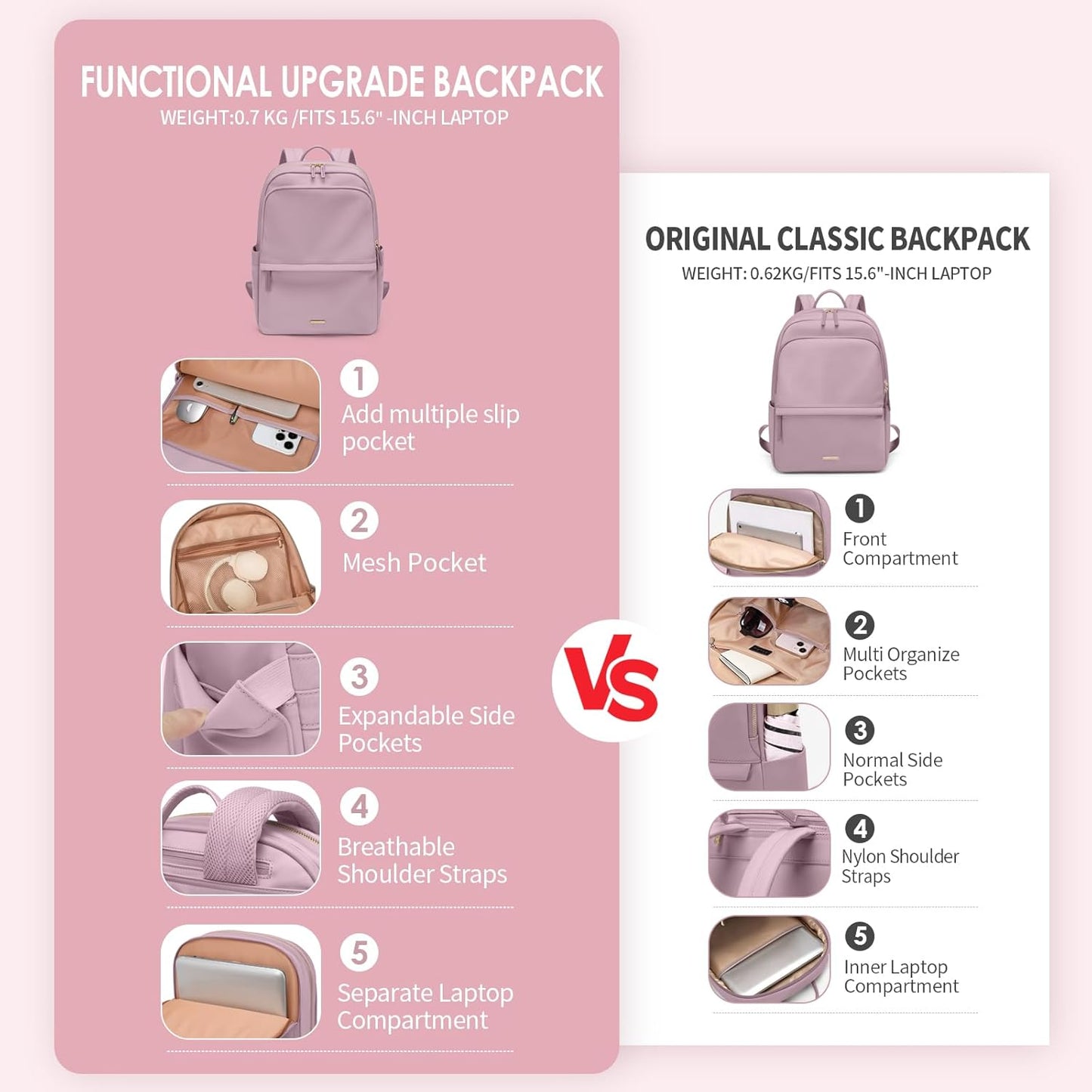 GOLF SUPAGS Women Laptop Backpack Casual Daypack for Work Travel College Backpack Purse Fits 15.6 Inch Notebook (Pinkish Purple)