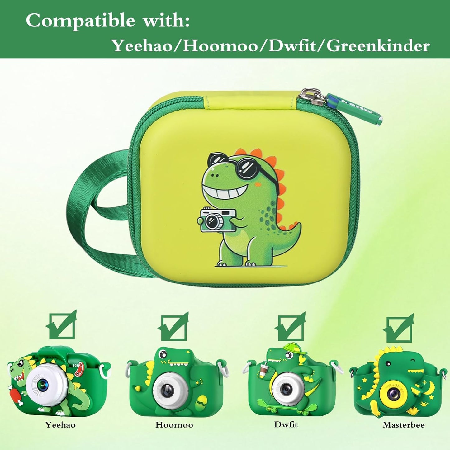 Kids Camera Case Compatible with YEEHAO/Goopow/Hangrui/Masterbee/OUTUVAS/GKTZ Digital Video Camera Toys Camcorder Storage Holder Carrying - Green Dinosaur(Case Only) (Green dinosaur)
