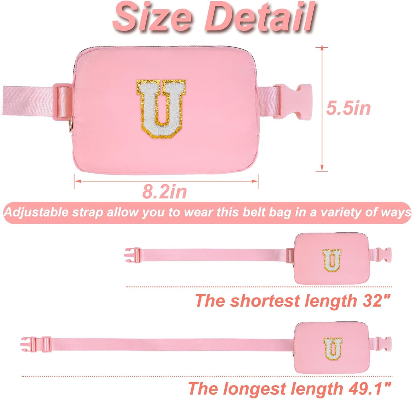 Belt Bag Crossbody Bags for Girls Women - Gifts for 8 9 10 11 12 13 Year Old Girl - Teen Birthday Gifts - Small Waist Packs Trendy Kids Fanny Pack - Initial White U,Peach Bag