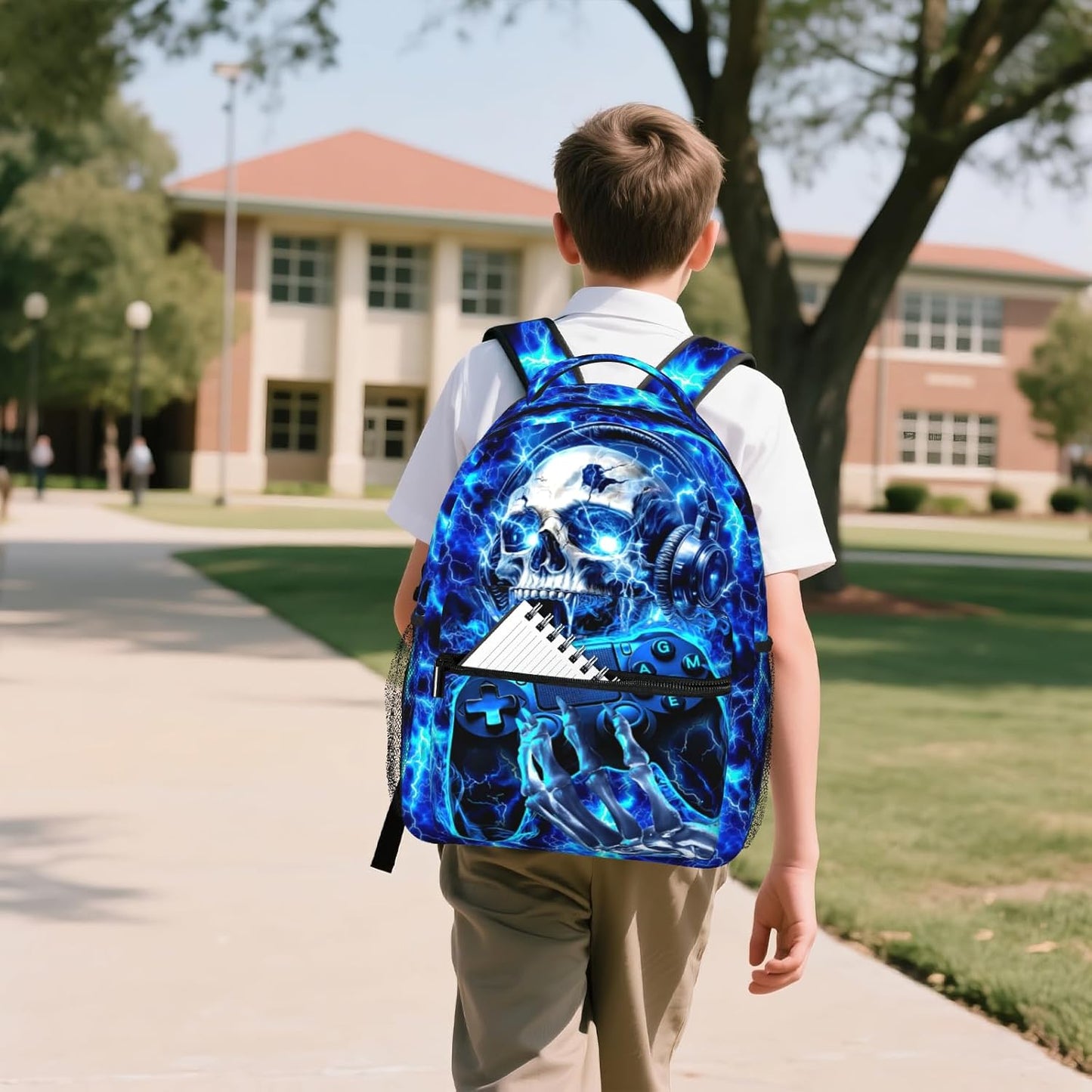 Backpack for Kids Game School Backpack for Boys Children Teens Elementary Middle School Students Kids' Backpacks Ages 6-18 Video Game Skull Bookbag Travel Back Pack