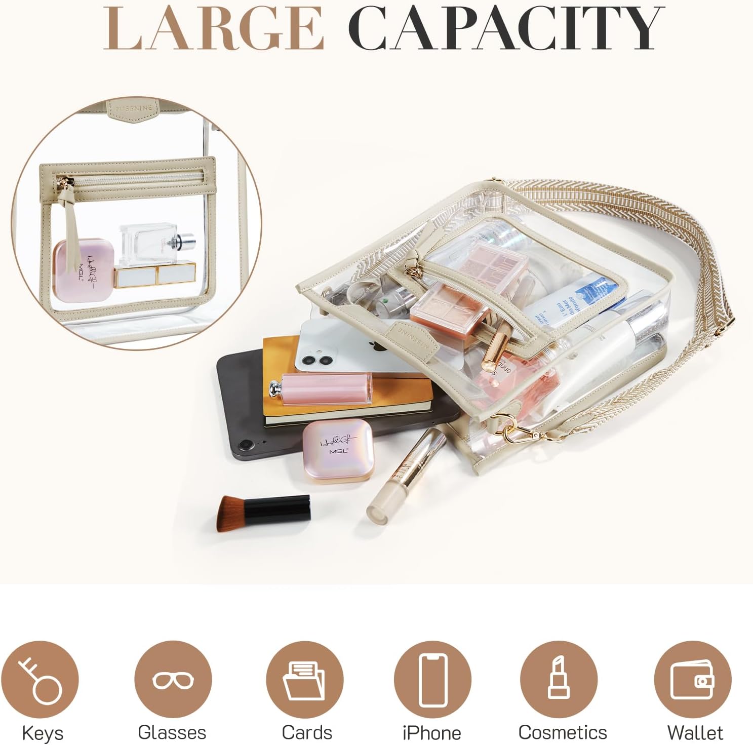 Missnine Clear Crossbody Bags for Women Stadium Approved Clear Purse for Concert Transparent