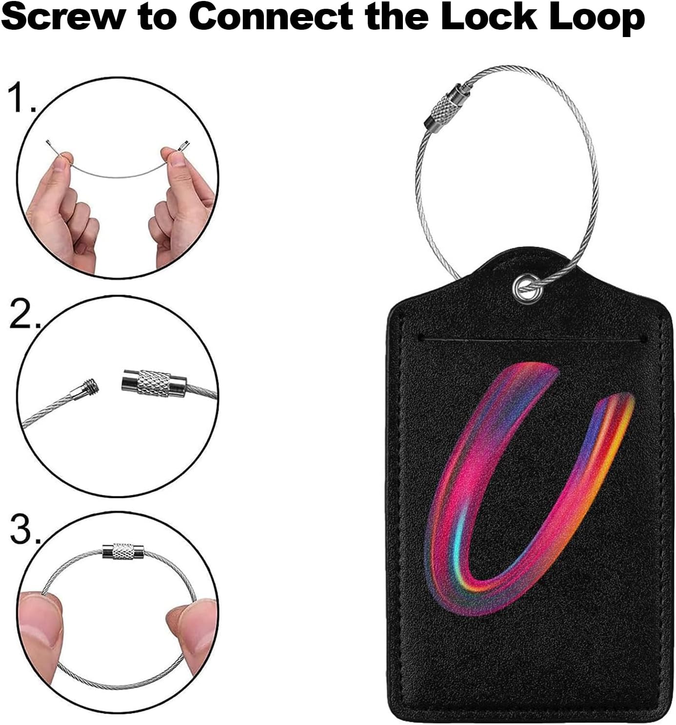 2 Pack Initial Luggage Tags for Suitcase, Colorful Letter Design Cruise Name Bag Tags, Novelty Baggage Identifiers with Full Privacy Cover, Leather ID Label for Women Men Kids Travel, Rainbow Letter U