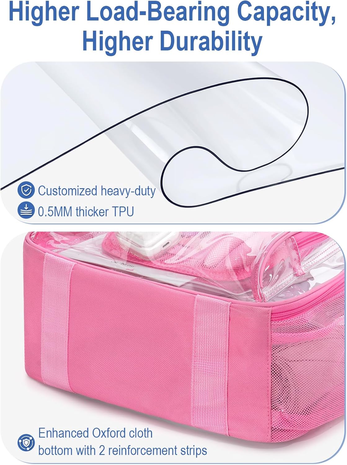 Heavy Duty Clear Backpack For Kids Women Men Boys Girls, 17 Inch Large See Through Backpack, Clear Bookbag With An Extra Pouch Accessories, Transparent Bag For School College Sport Travel, Pink