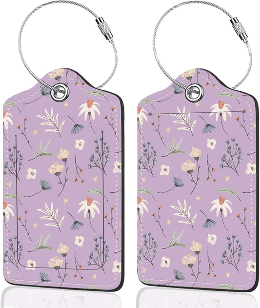 2Pack Luggage Tags for Suitcases, Cute Unique Pu Leather Cruise Luggage Tag with Privacy Cover ID Label Address Card and Metal Ring Suitable for Women Men Kids Travel Bag Purple Crush